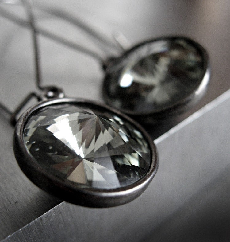Black Diamond Crystal Rivoli Earrings, Black Gunmetal Bezels – ShySiren.com
