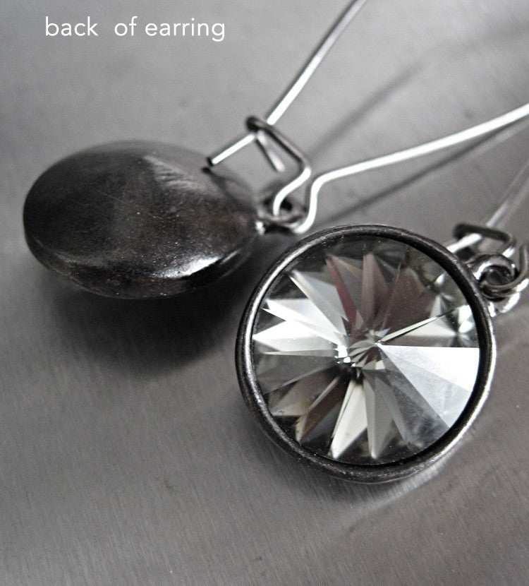 Black Diamond Crystal Earrings with Gunmetal Bezels