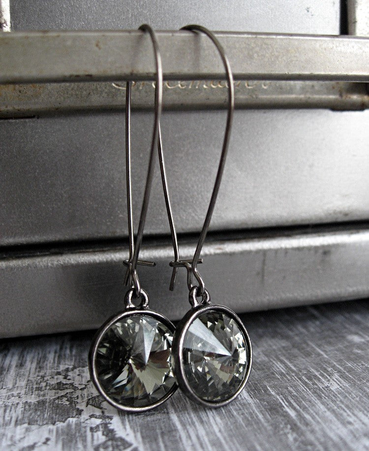 Black Diamond Crystal Rivoli Earrings, Black Gunmetal Bezels – ShySiren.com
