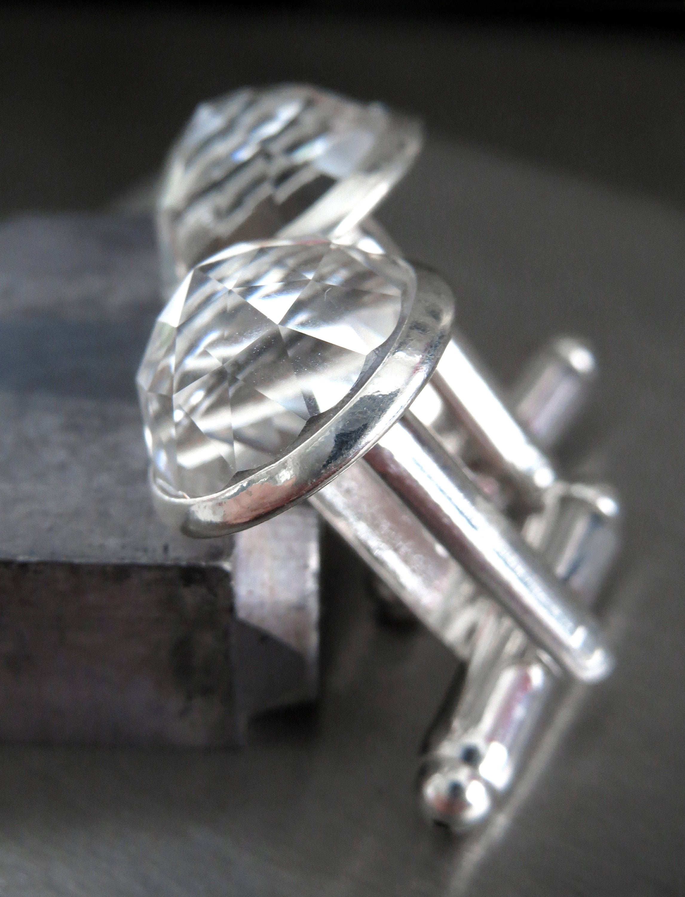 Mens Formal Cuff Links with Clear Swarovski Crystal - Domed Round Silver Plated Wedding Cufflinks for Groom, Groomsmen, Husband, Fathers Day