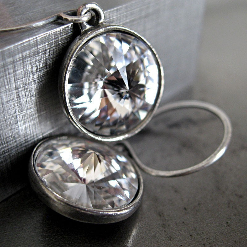 PURE II - Clear Crystal Earrings with Antiqued Silver