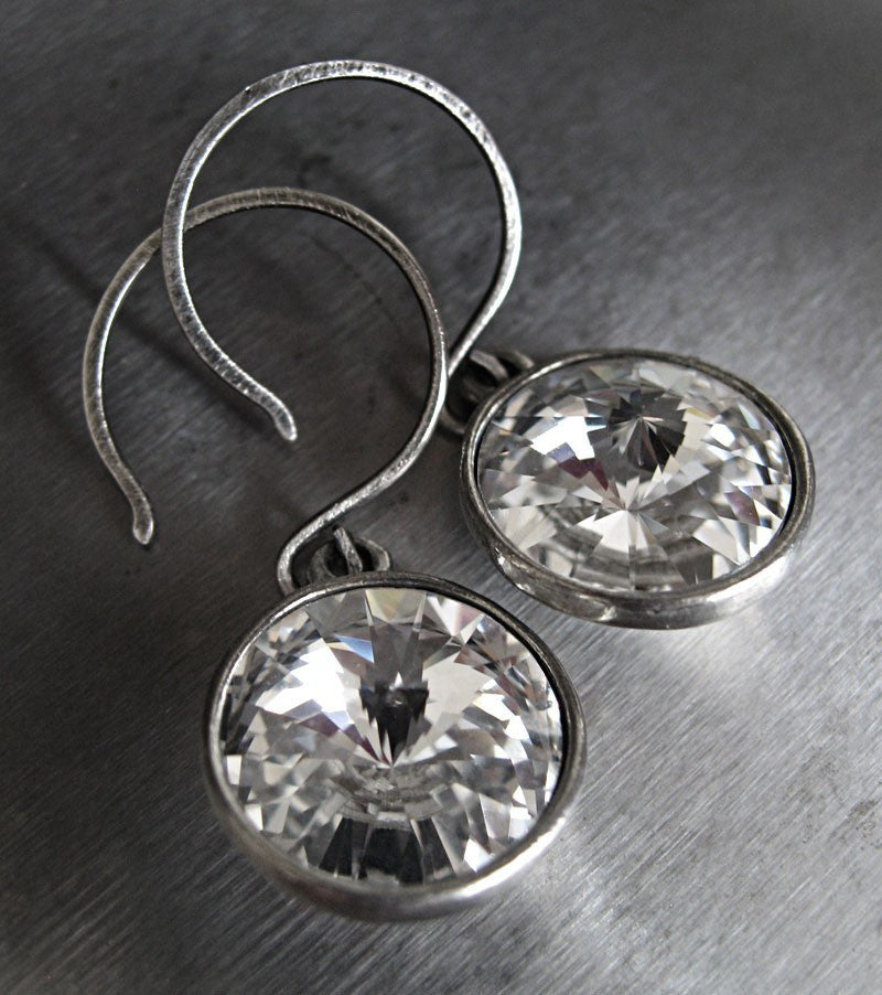 PURE II - Clear Crystal Earrings with Antiqued Silver