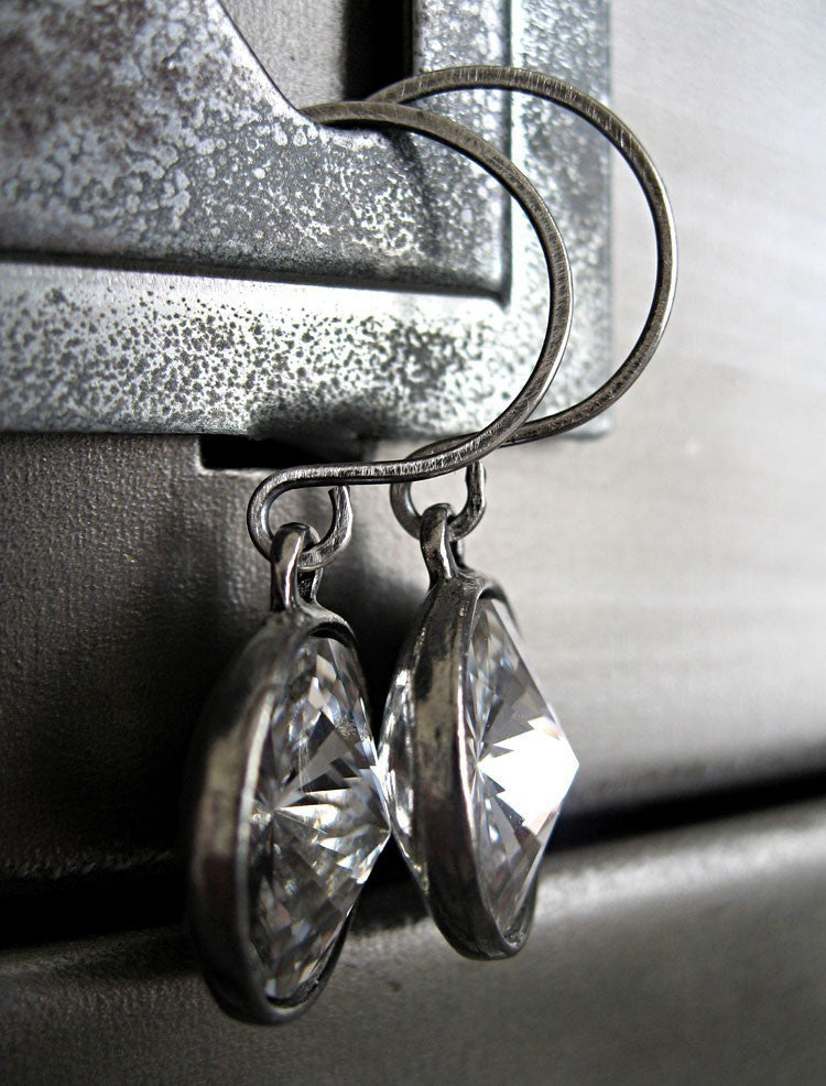 PURE II - Clear Crystal Earrings with Antiqued Silver