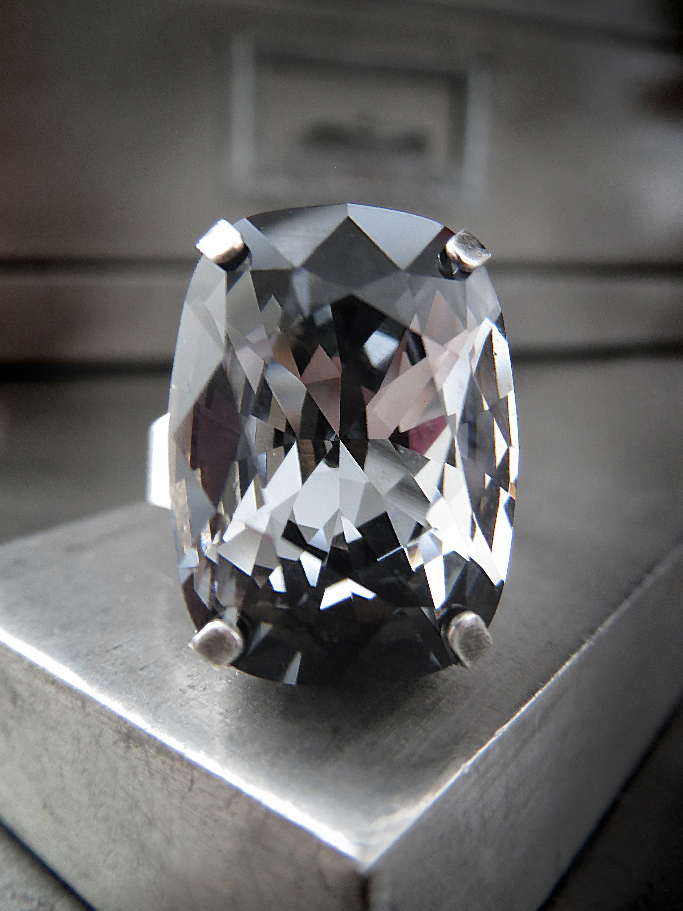 ELEGANCE - Crystal Cocktail Ring in Midnight Black - Rectangular Swarovski Crystal, Antiqued Silver Adjustable Ring Band
