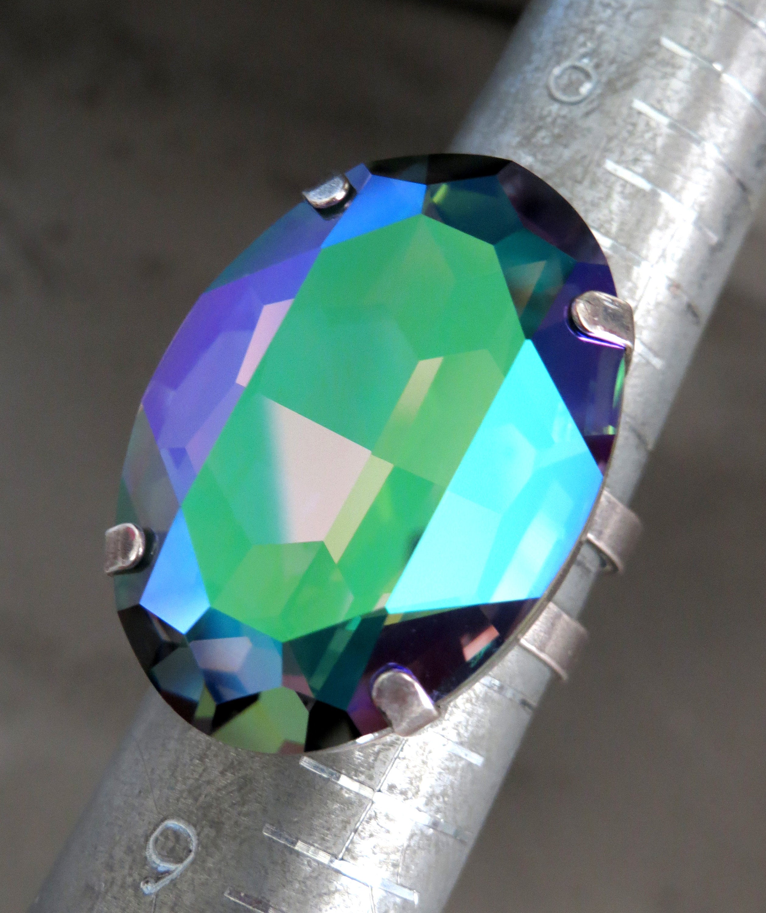 WICKED WITCH - Large Oval Cocktail Ring with Swarovski Crystal in Shimmer Green, Purple, Aqua - Halloween Party Jewelry, Bad Witch Costume