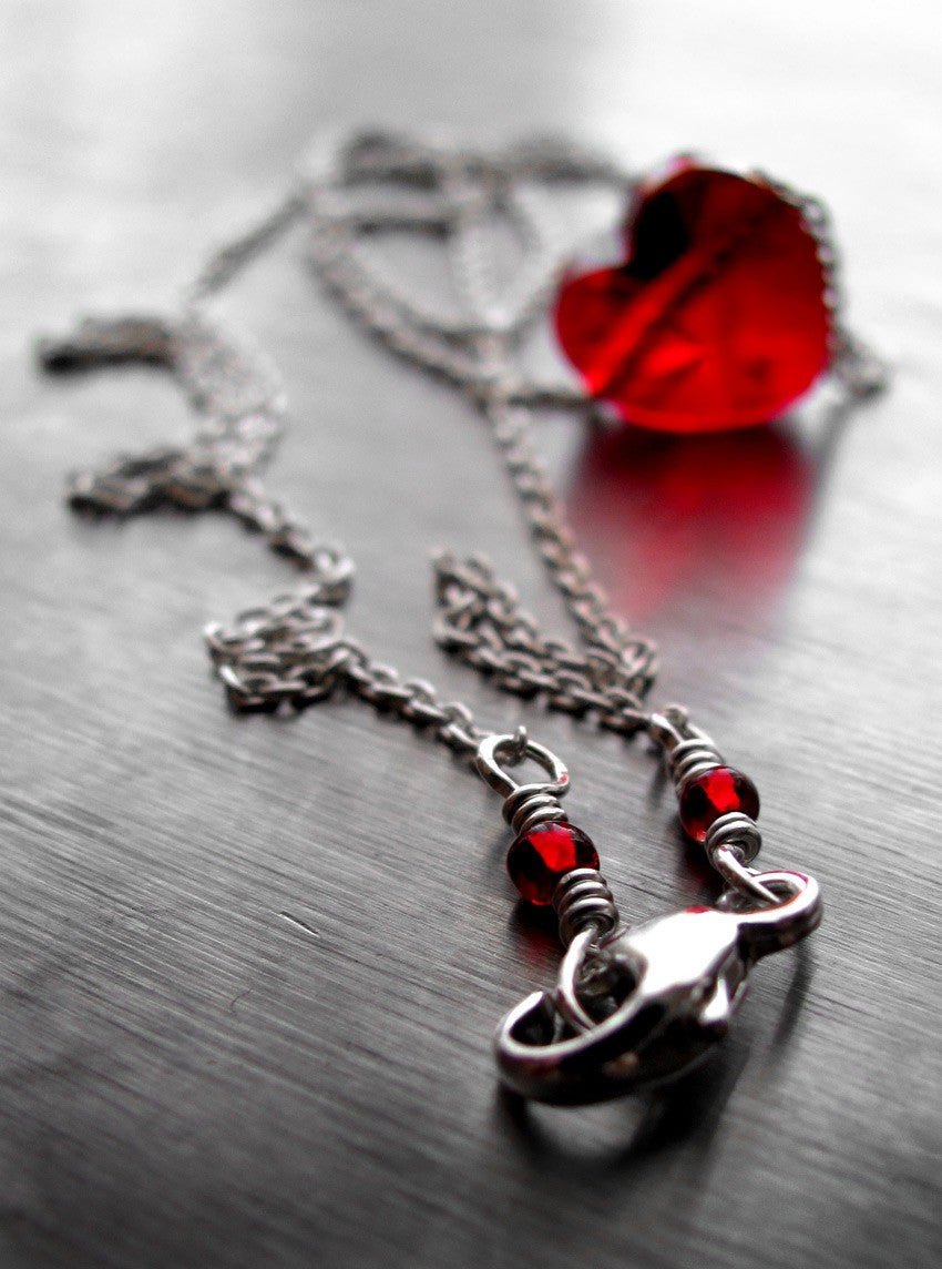 Tiny Crystal Red Heart Necklace