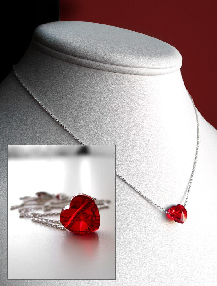 Tiny Crystal Red Heart Necklace
