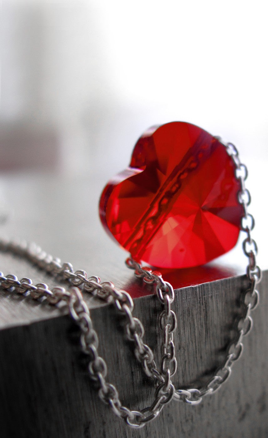Tiny Crystal Red Heart Necklace