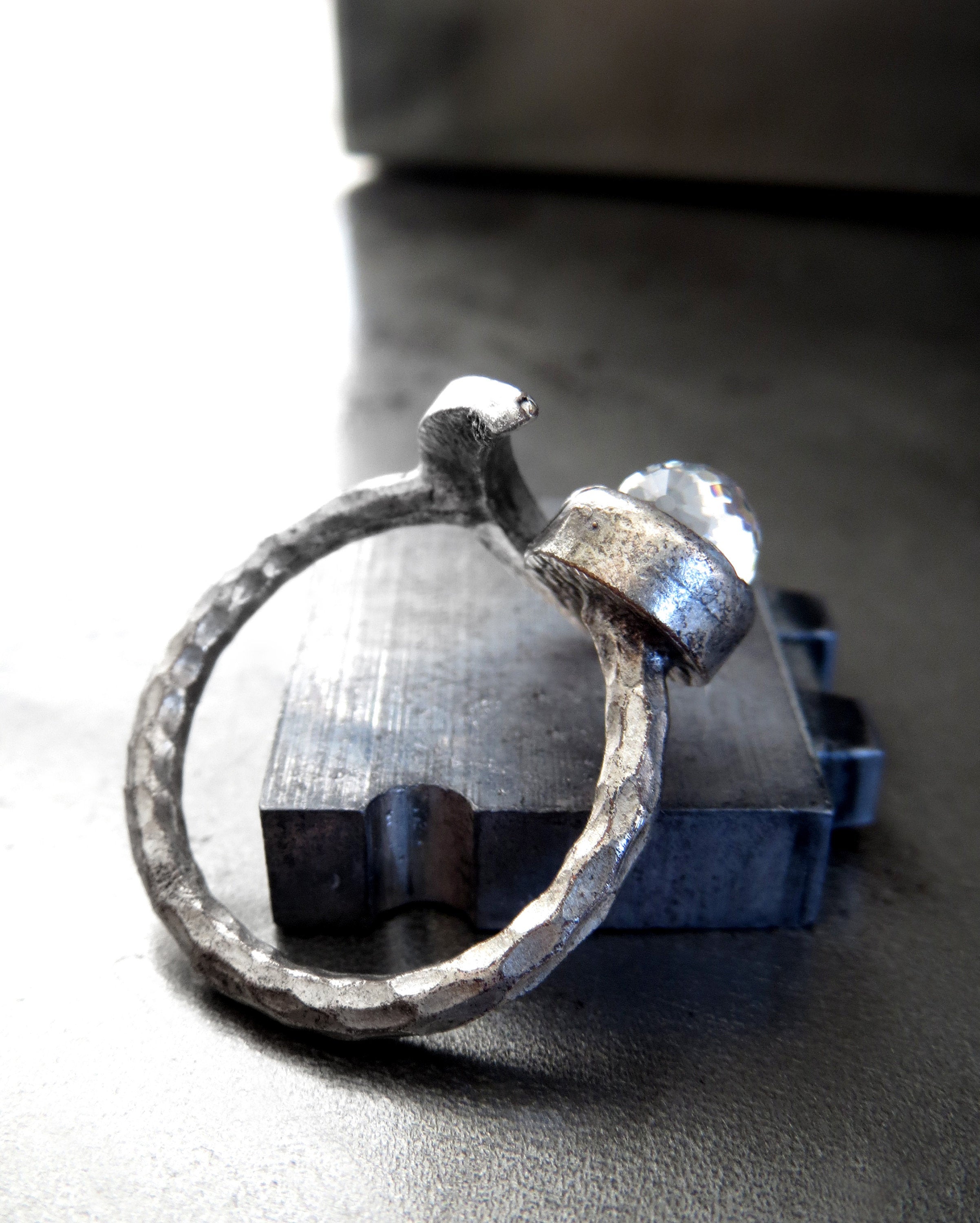 CELESTIAL Silver Crescent Moon Ring, Vintage Rainbow