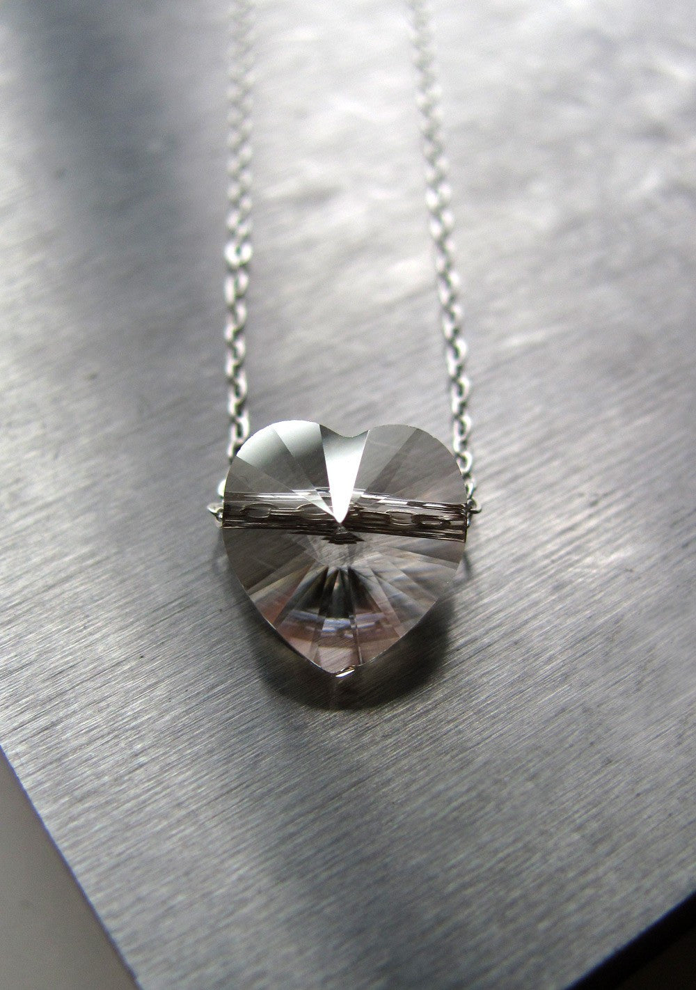 Tiny Heart Pendant Necklace with Clear Crystal