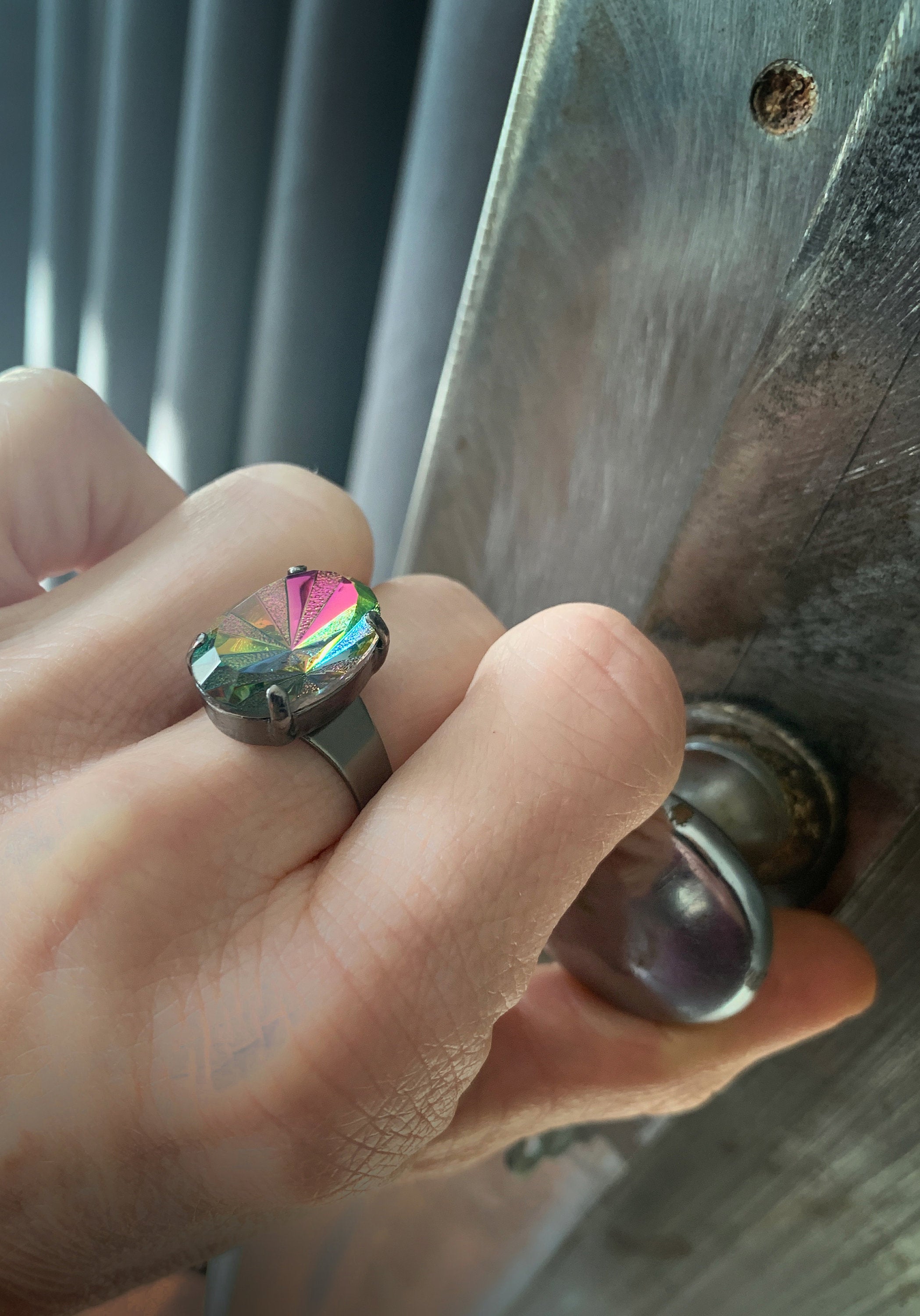 FADED DISCO MEMORIES - Rainbow Starburst Ring with Vintage Glass