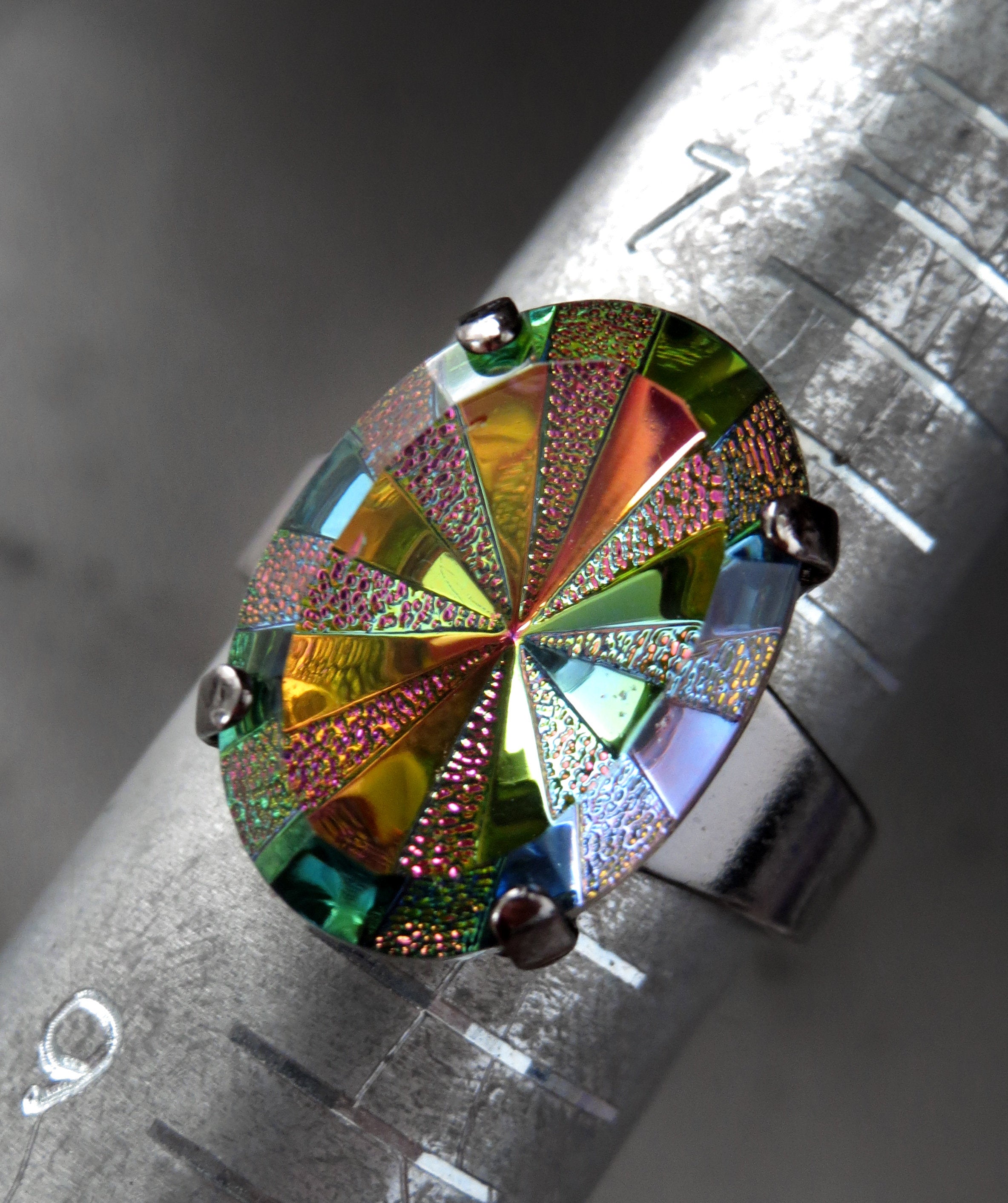 FADED DISCO MEMORIES - Rainbow Starburst Ring with Vintage Glass