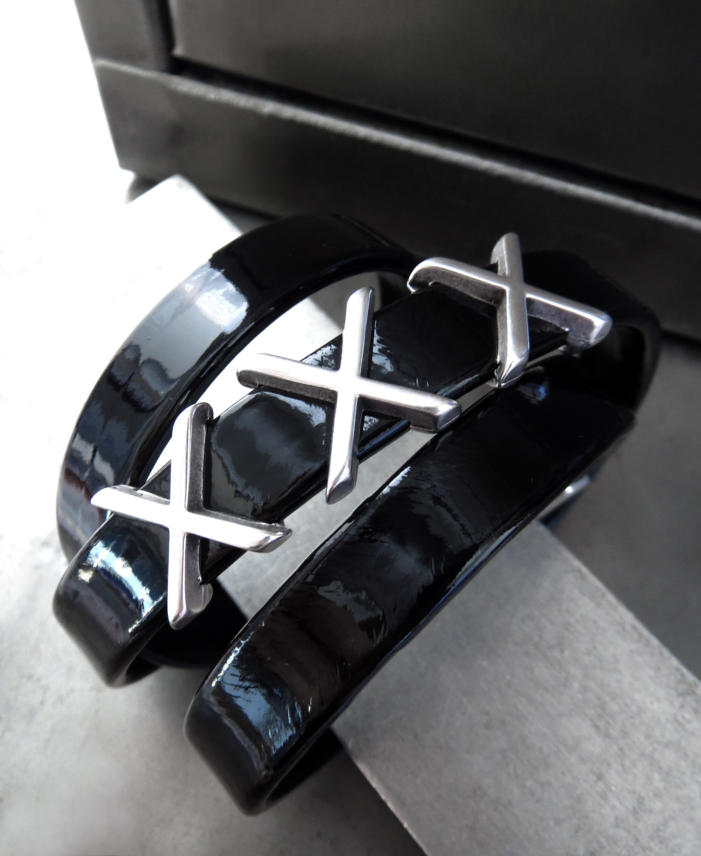 XXX - Shiny Black Patent Leather Wrap Bracelet