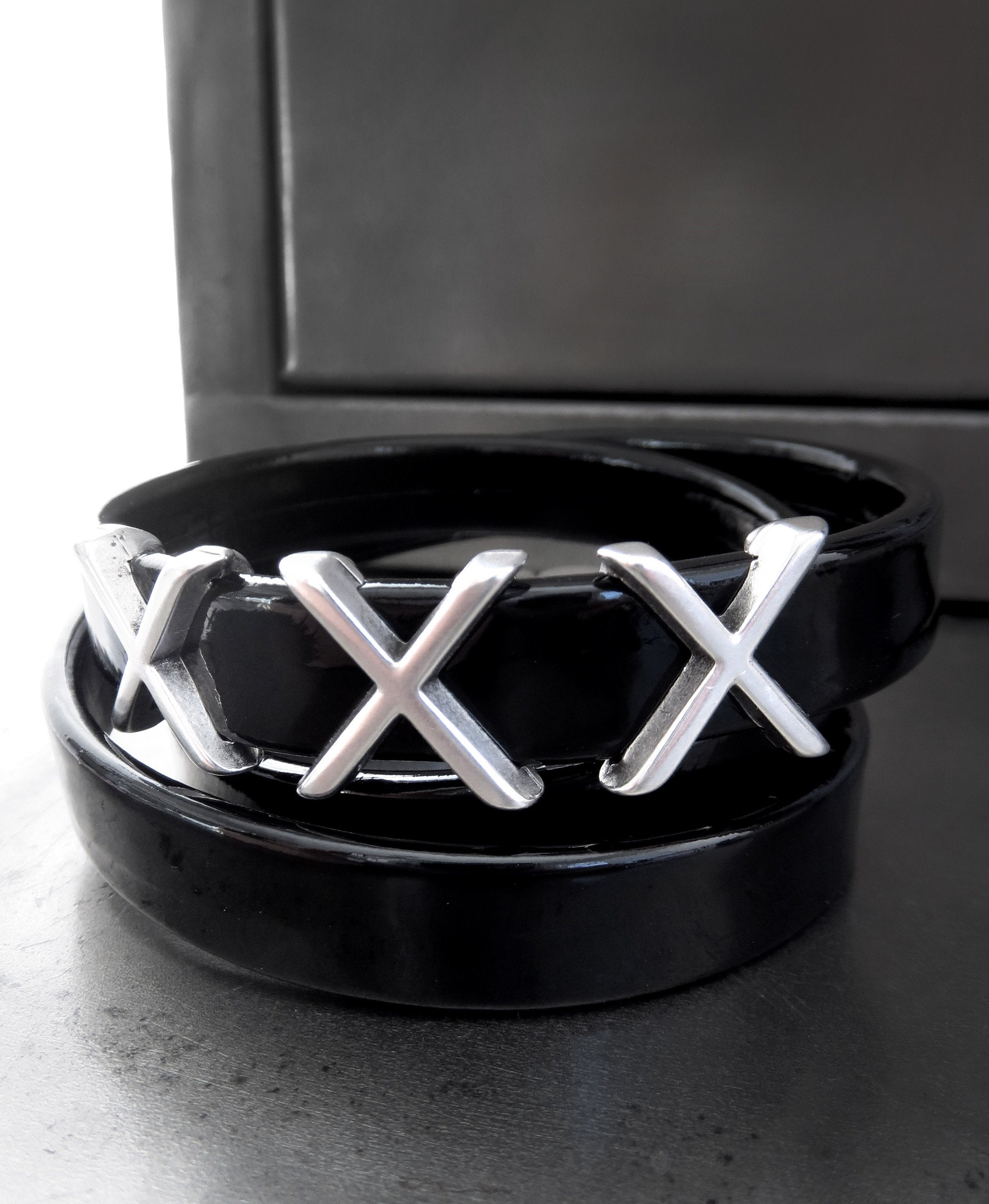 XXX - Shiny Black Patent Leather Wrap Bracelet