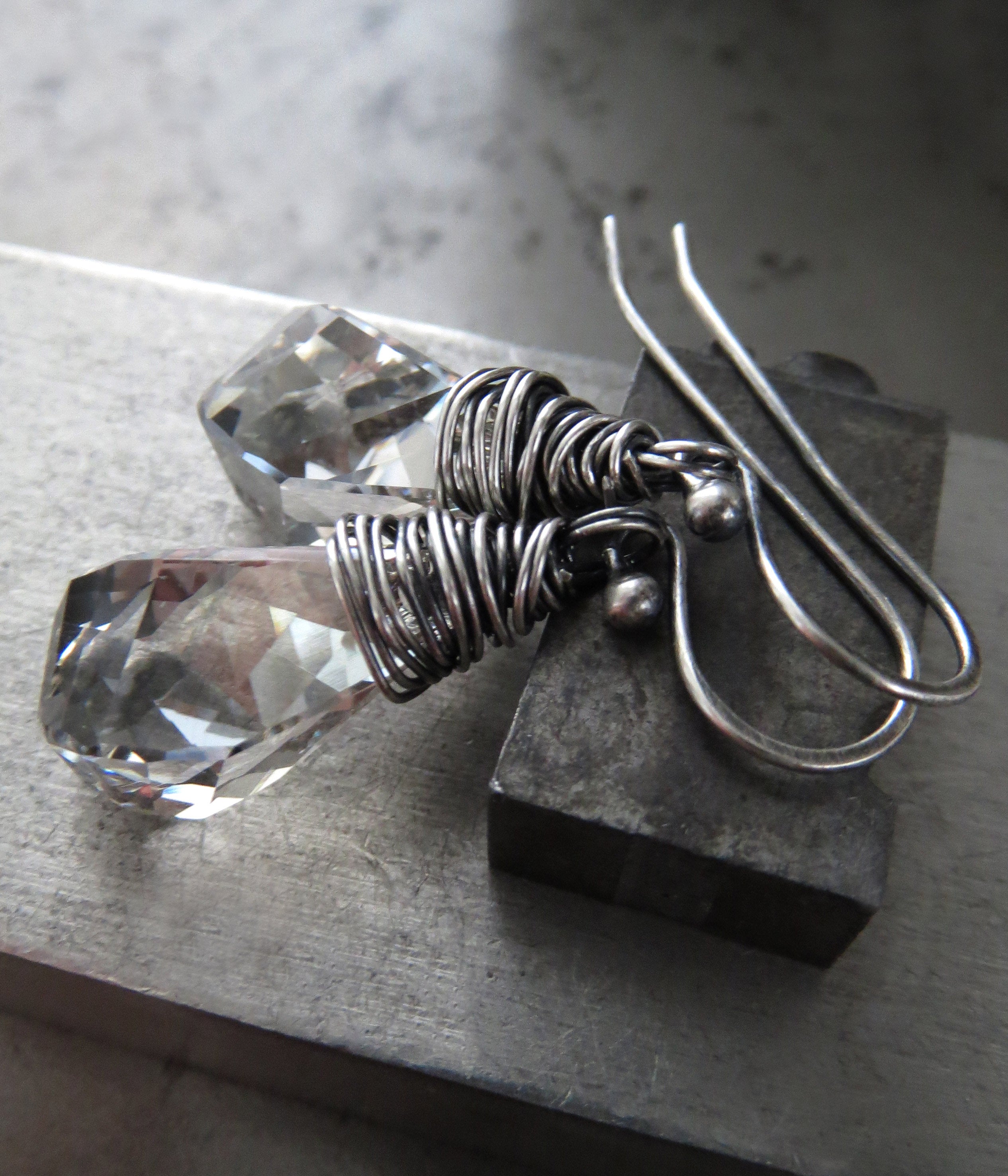 HELIX - Sterling Silver Wrapped Earrings with Spiral-Faceted Crystal