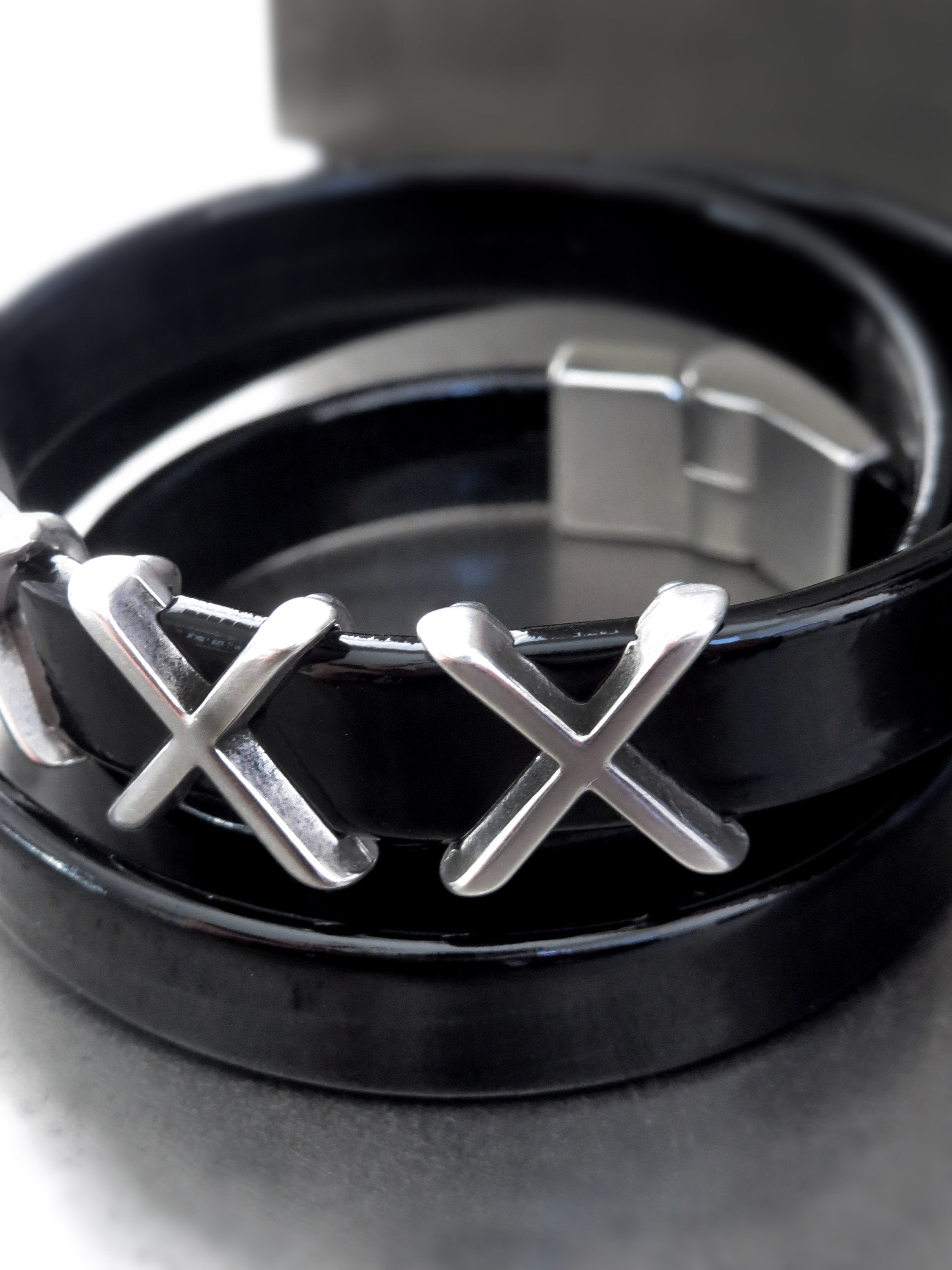 XXX - Shiny Black Patent Leather Wrap Bracelet