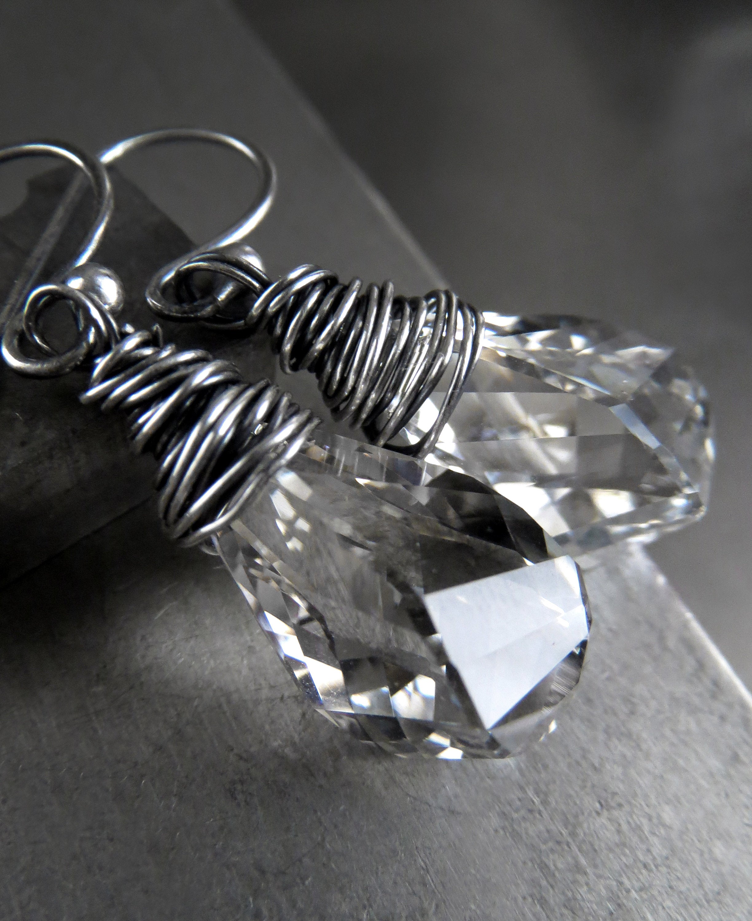 HELIX - Sterling Silver Wrapped Earrings with Spiral-Faceted Crystal