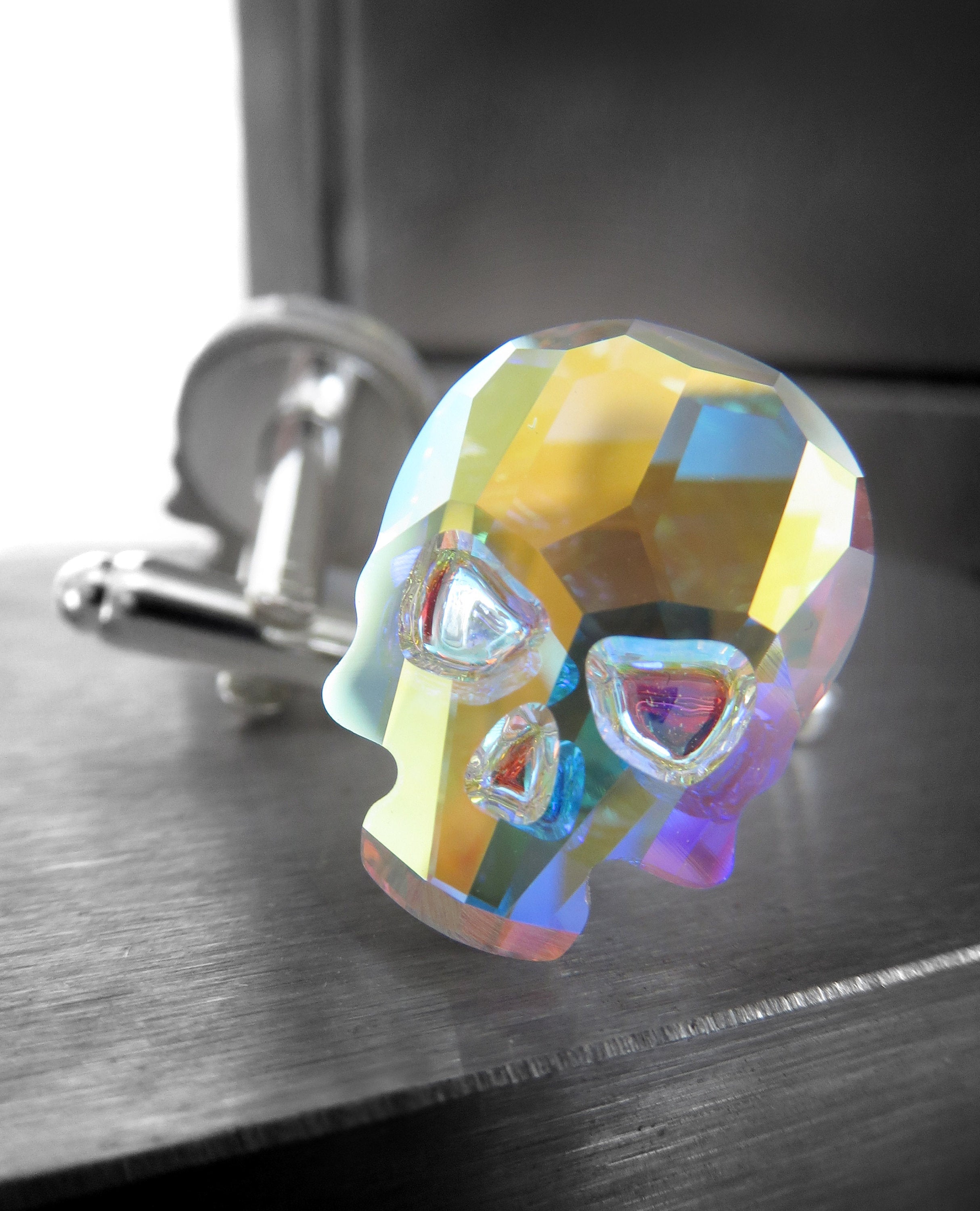 Crystal Skull Cufflinks with Dazzling Shimmer AB Crystal
