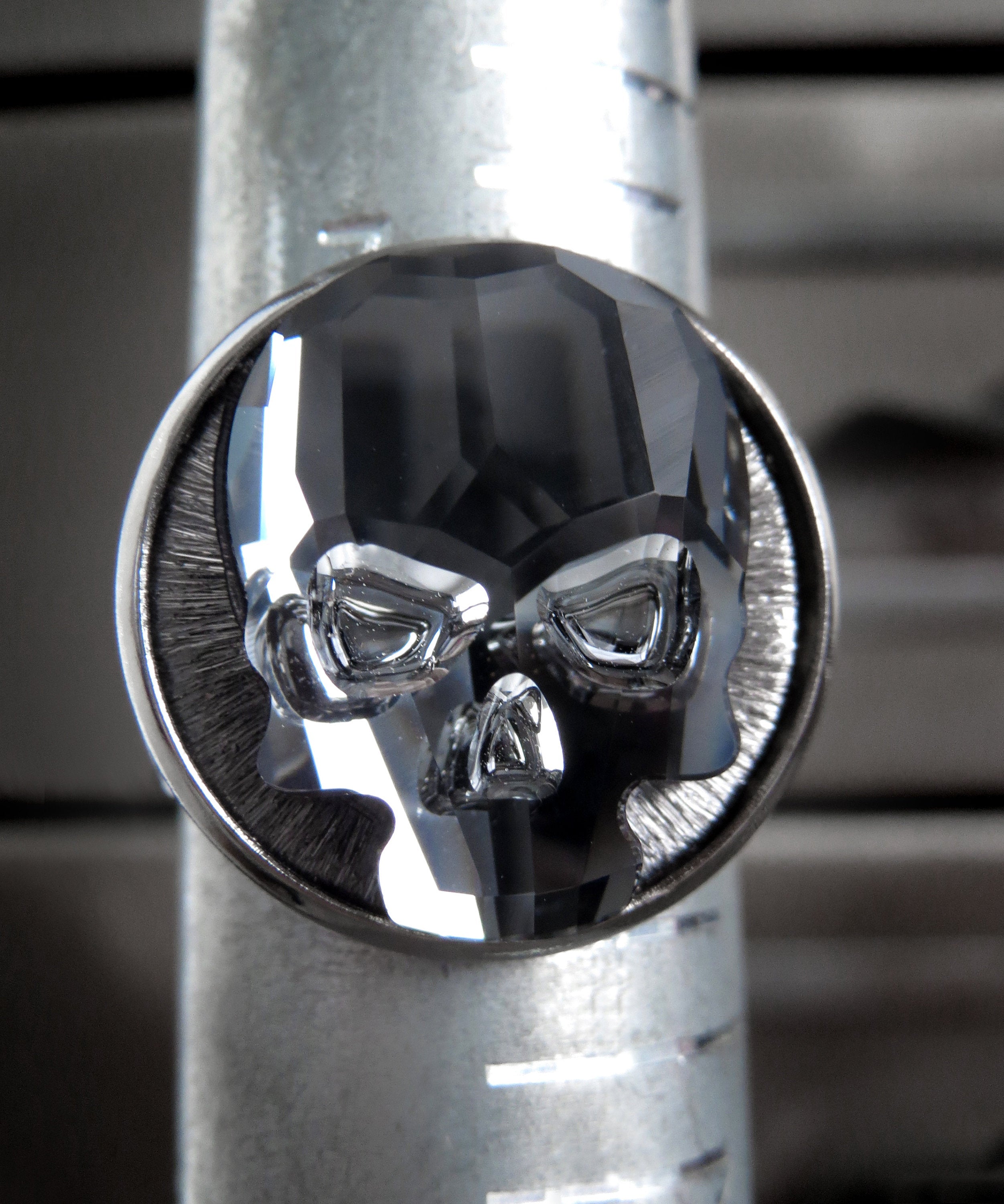 Crystal Skull Ring with Black Night Crystal