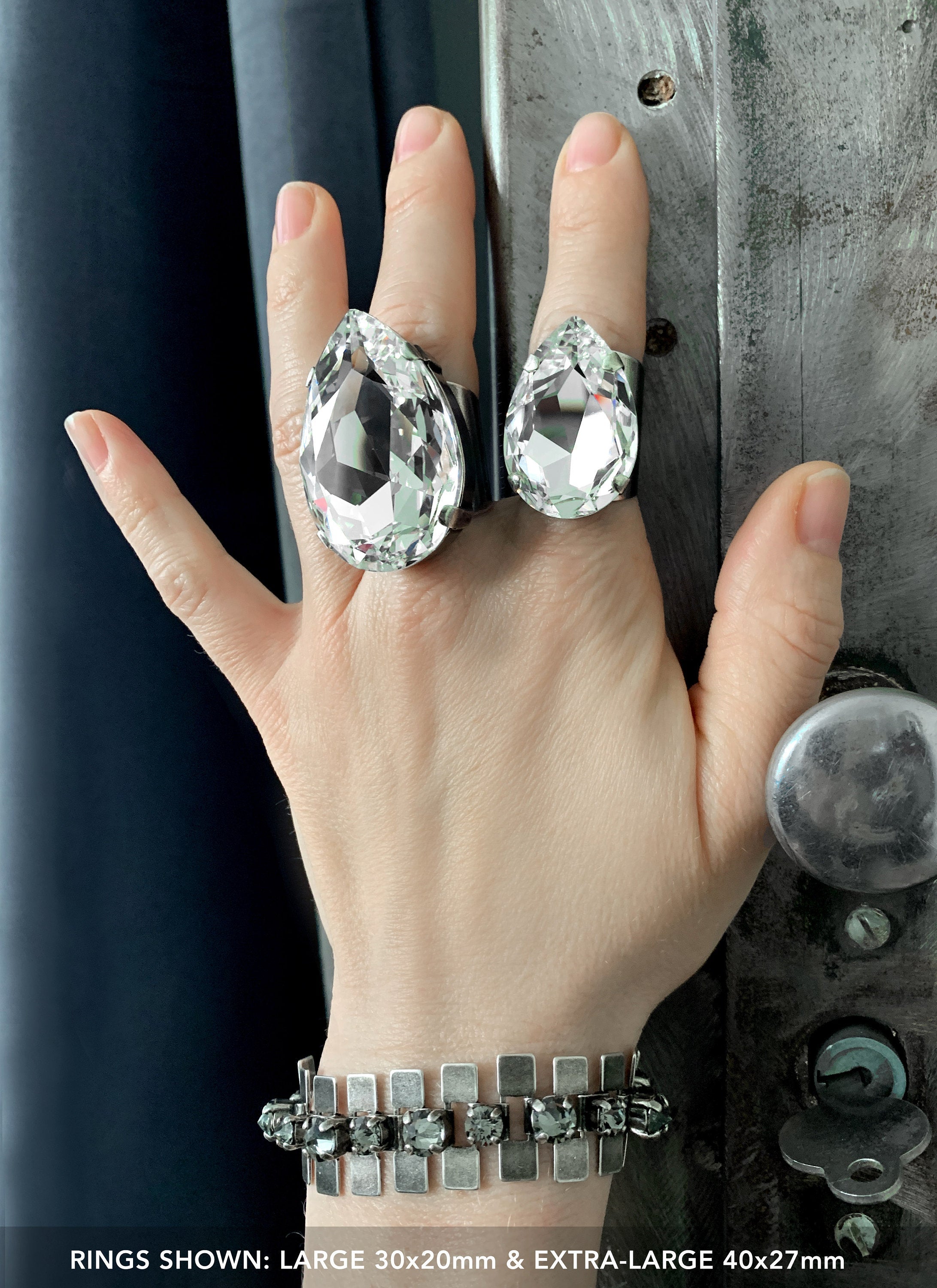 STAR GAZING -  Large Teardrop Crystal Ring with Brilliant Clear Crystal