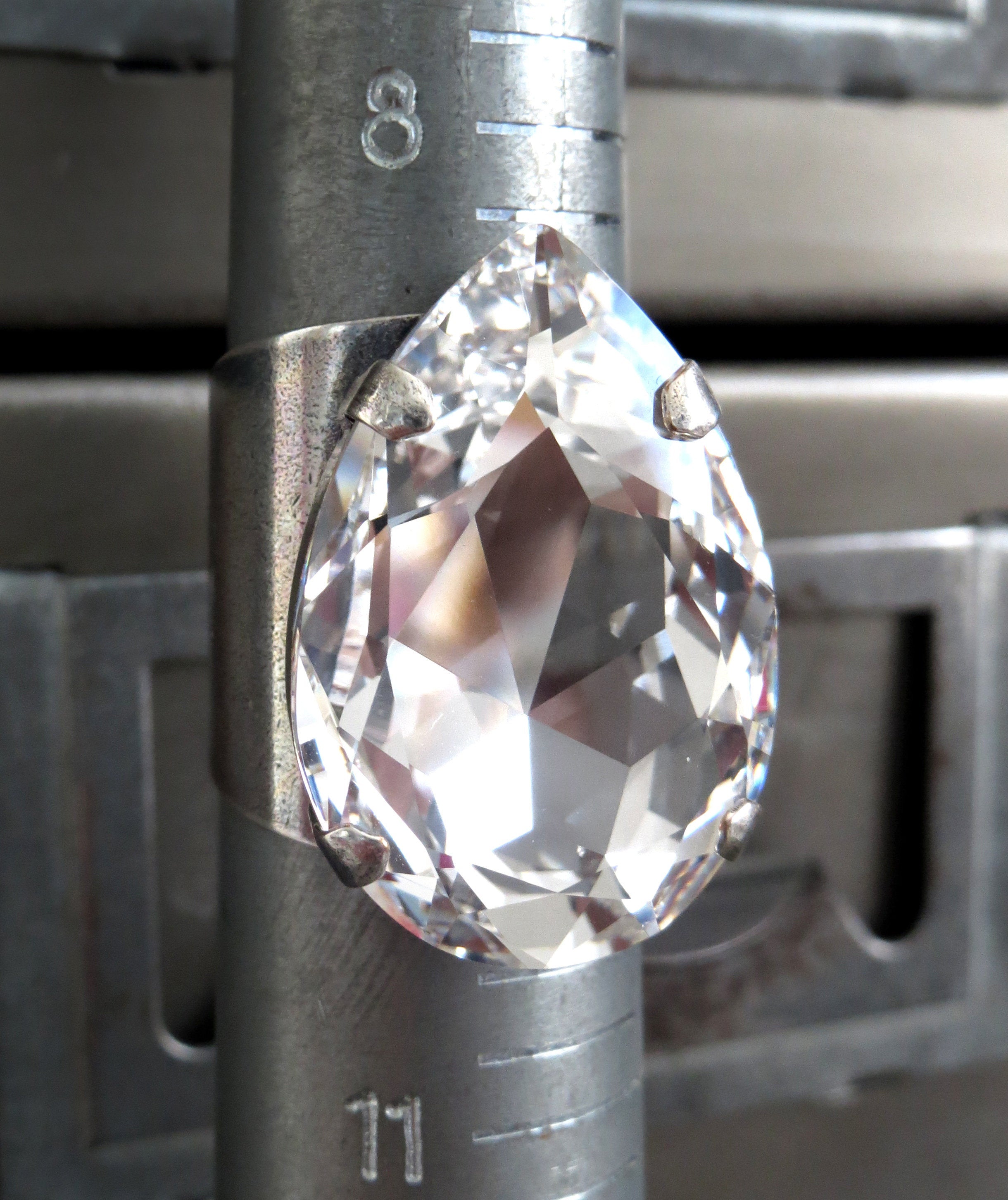 STAR GAZING -  Large Teardrop Crystal Ring with Brilliant Clear Crystal