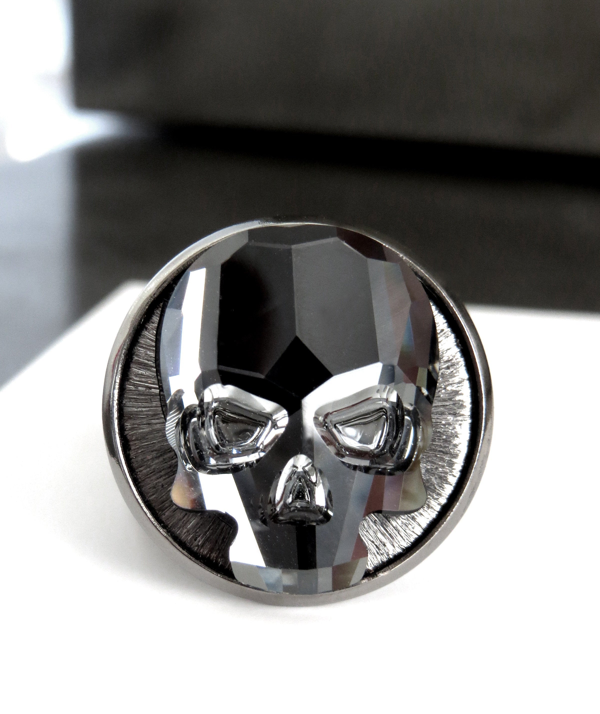 Crystal Skull Ring with Black Night Crystal