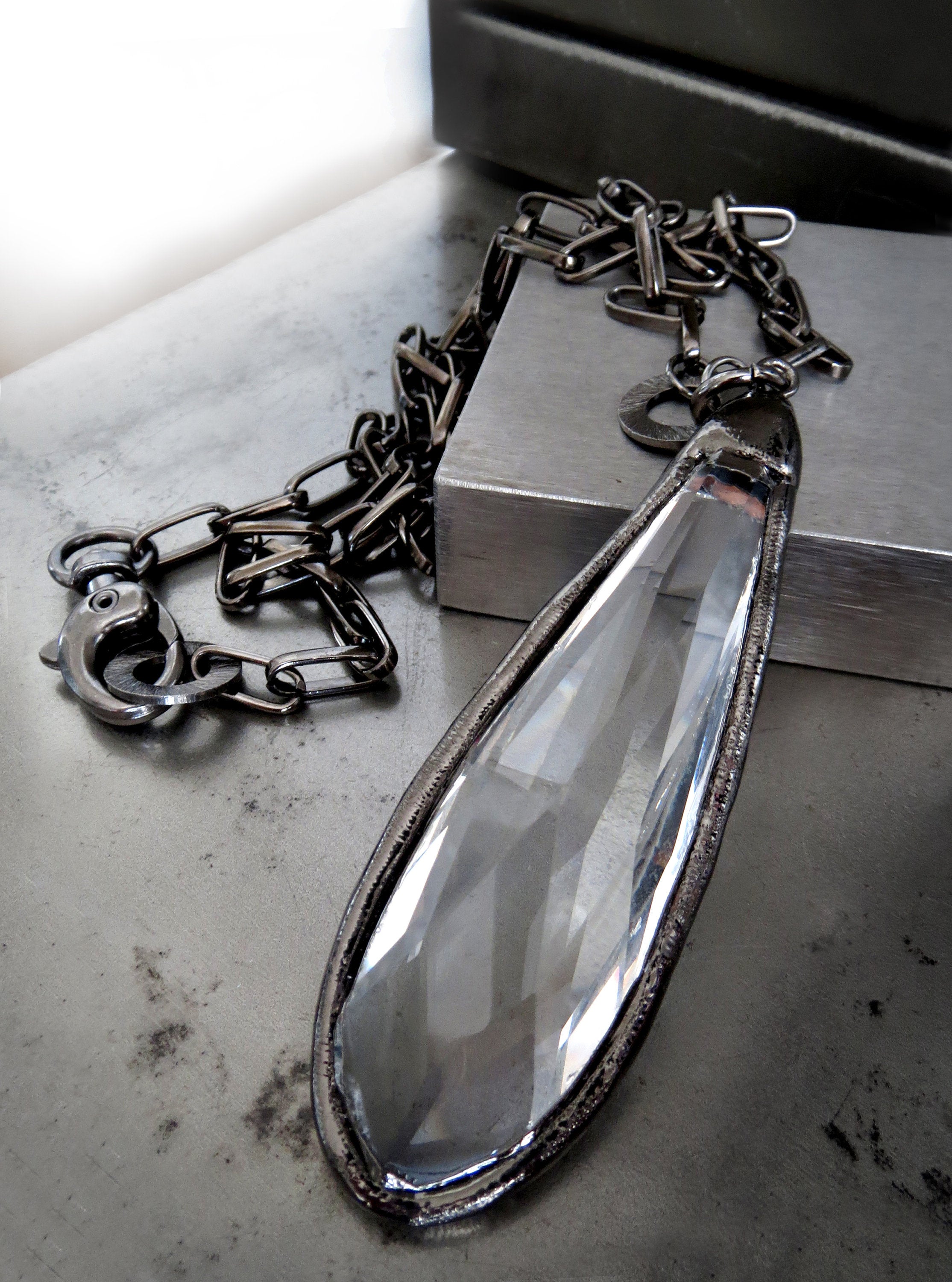 REVEAL - Long Clear Glass Teardrop Pendant Necklace