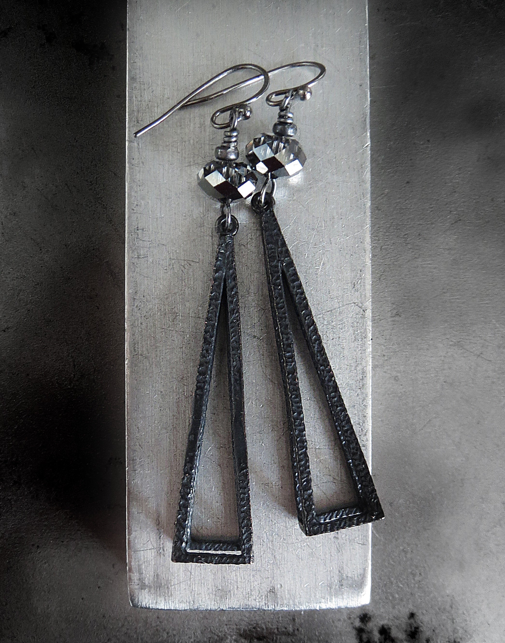 PYRAMID - Long Black Triangle Pyramid Earrings