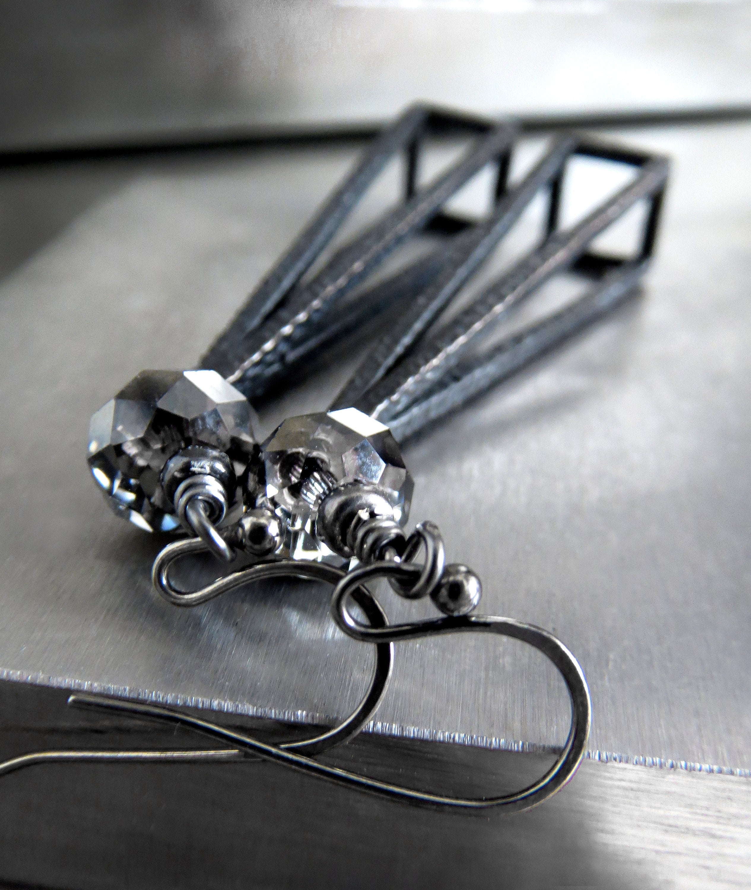 PYRAMID - Long Black Triangle Pyramid Earrings