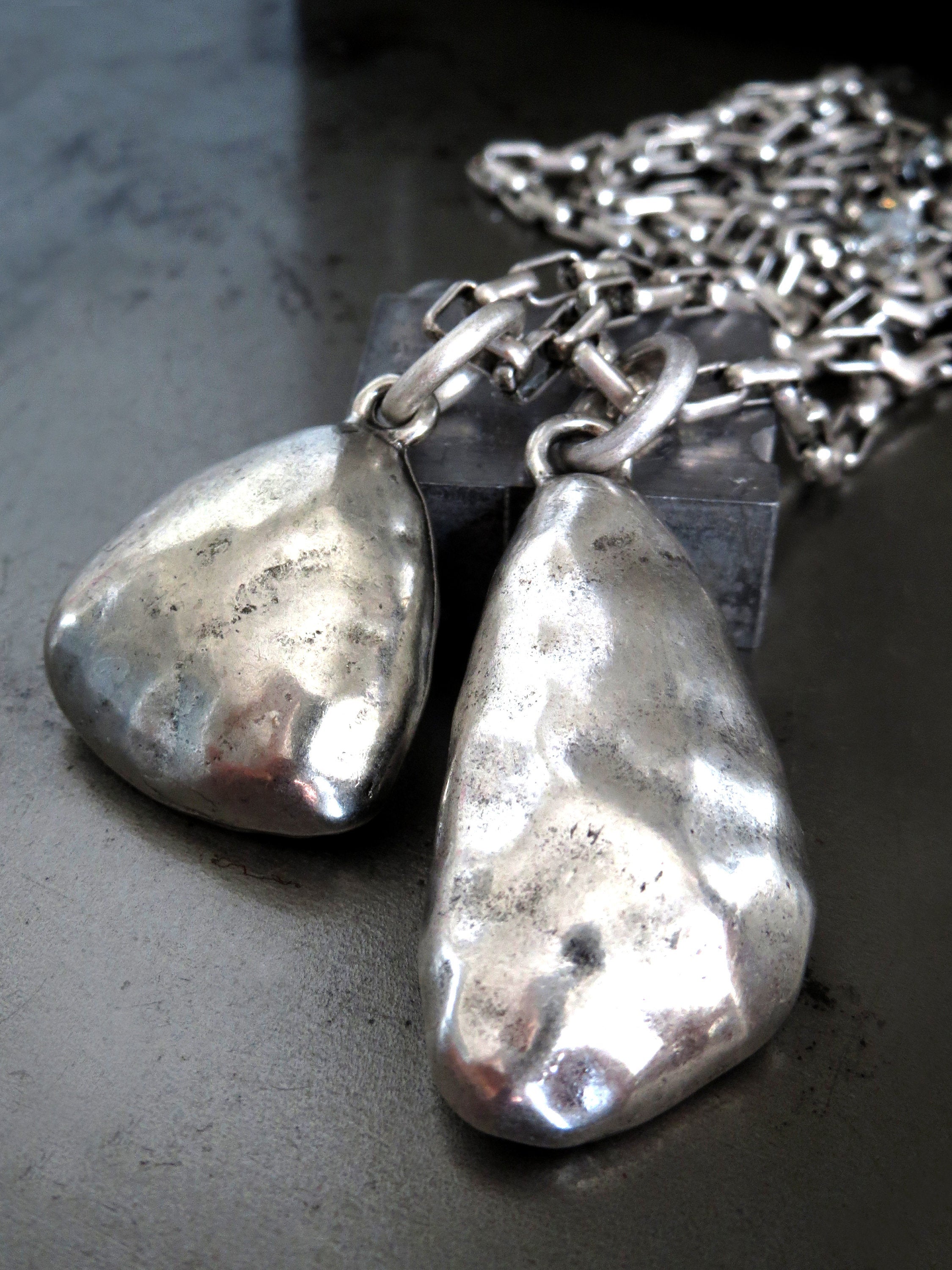 SILVER SMOKE - Faceted Glass Triangle or Wing Pendant Necklace