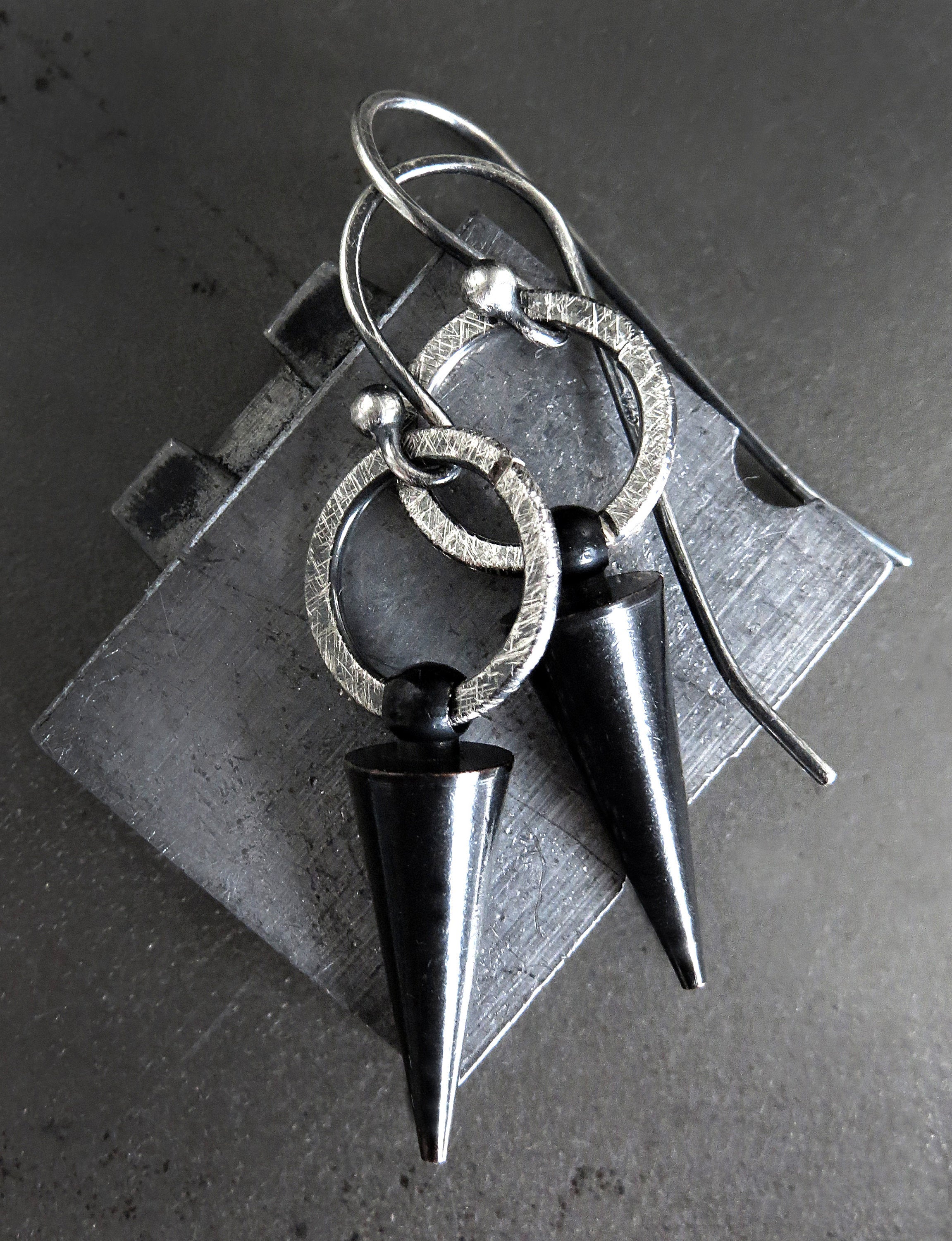 WHAT'S the POINT - Black Spike Earrings with Oxidized Sterling Silver