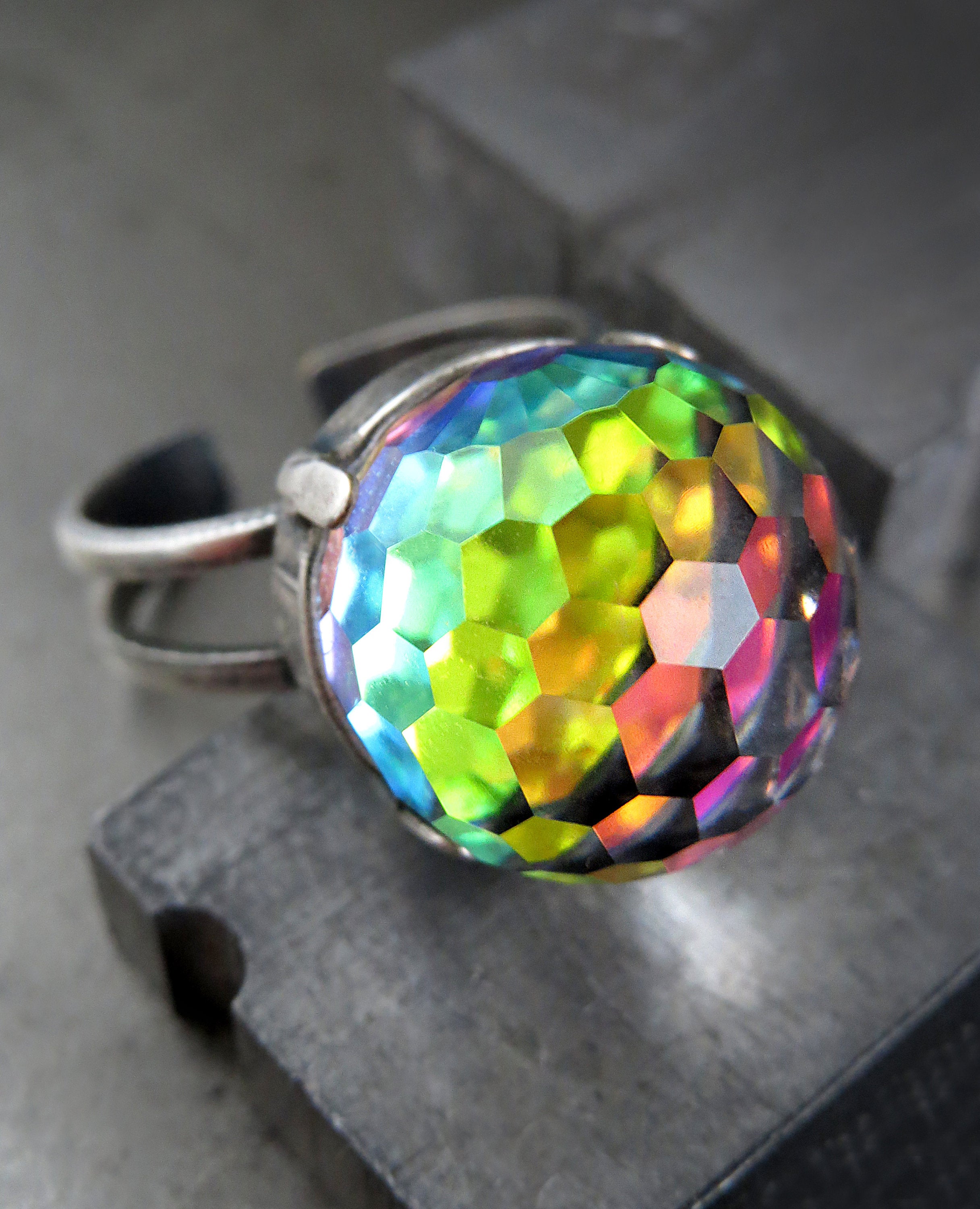 RAINBOW DISCO V2 - Vintage Crystal Ball Ring - LGBTQ+