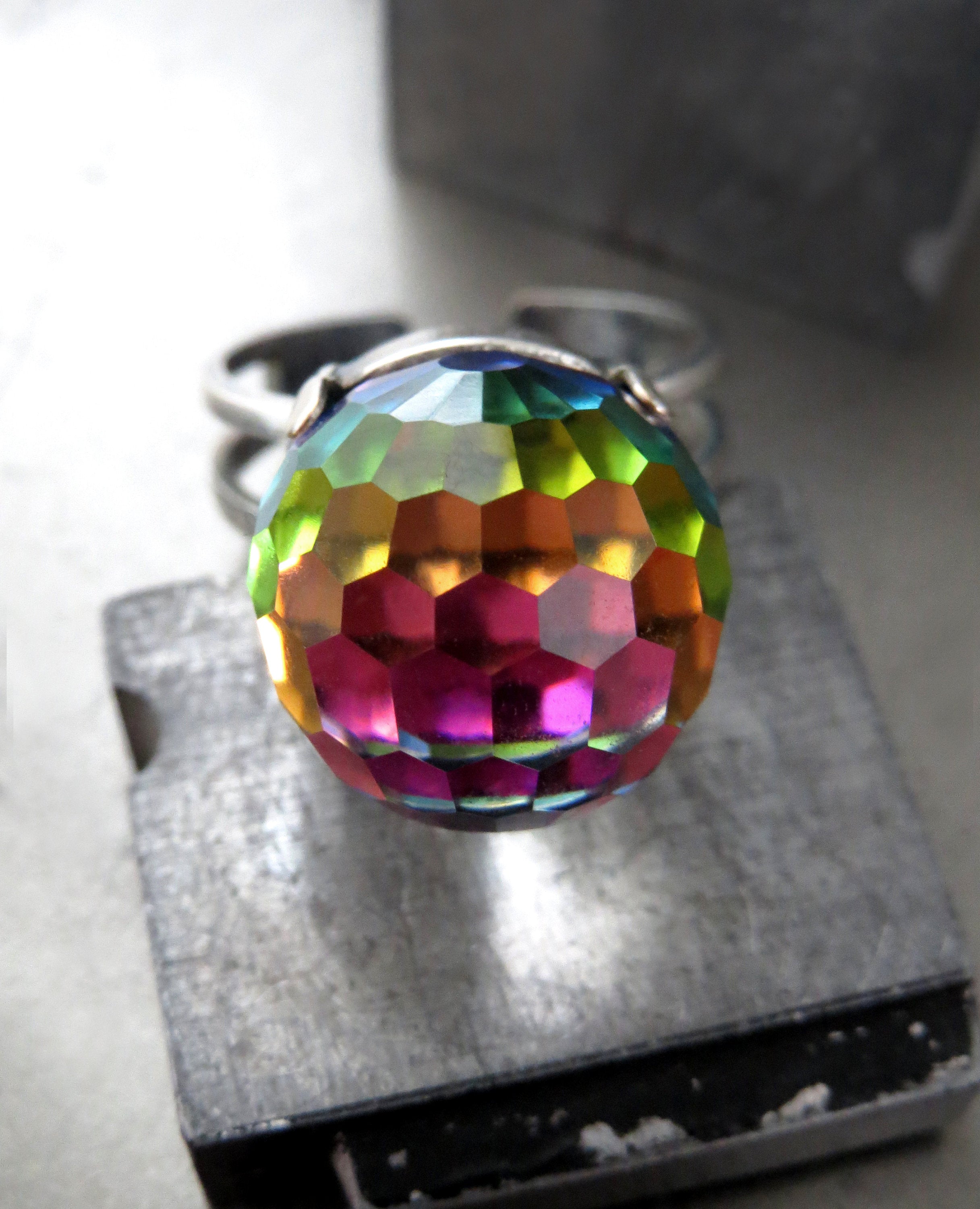 RAINBOW DISCO V2 - Vintage Crystal Ball Ring - LGBTQ+