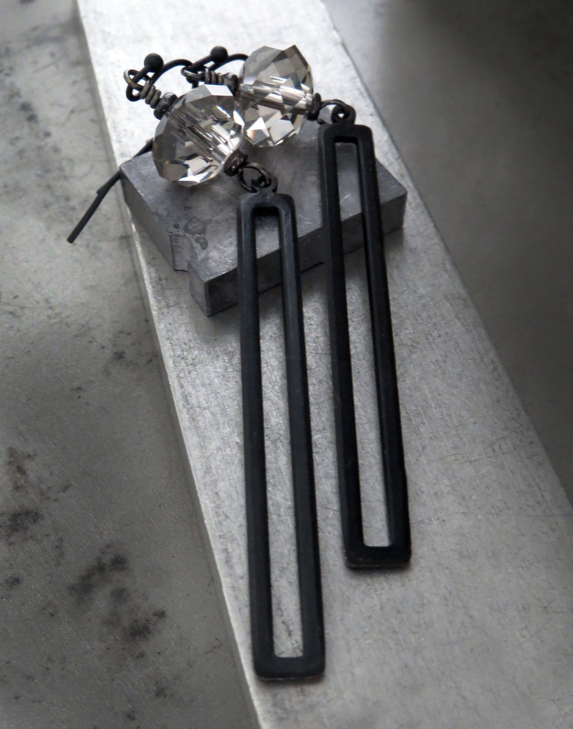 TECTONIC - Long Sleek Black Rectangle Earrings