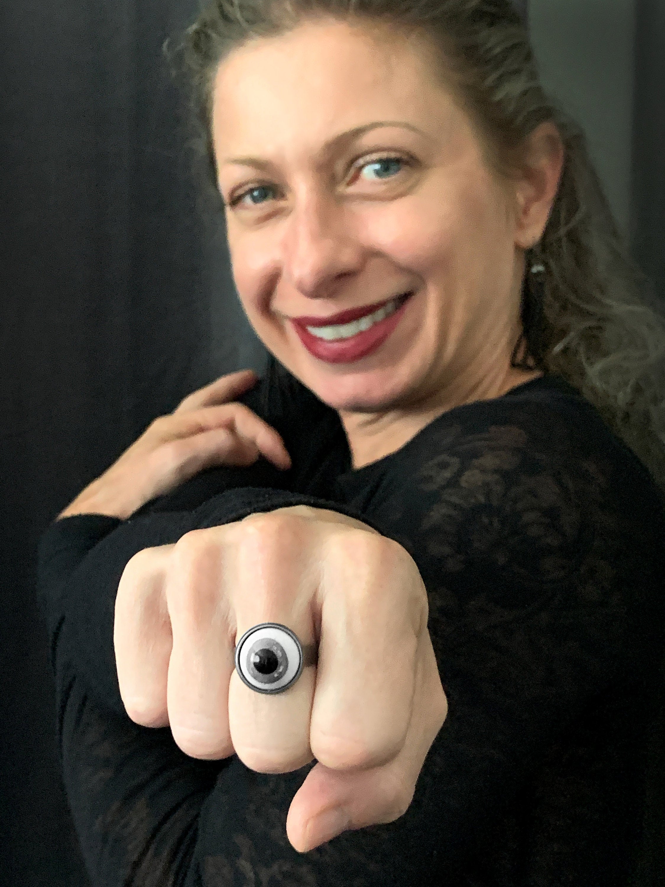 Creepy Eyeball Ring - Black, Grey & White Goth Halloween Ring