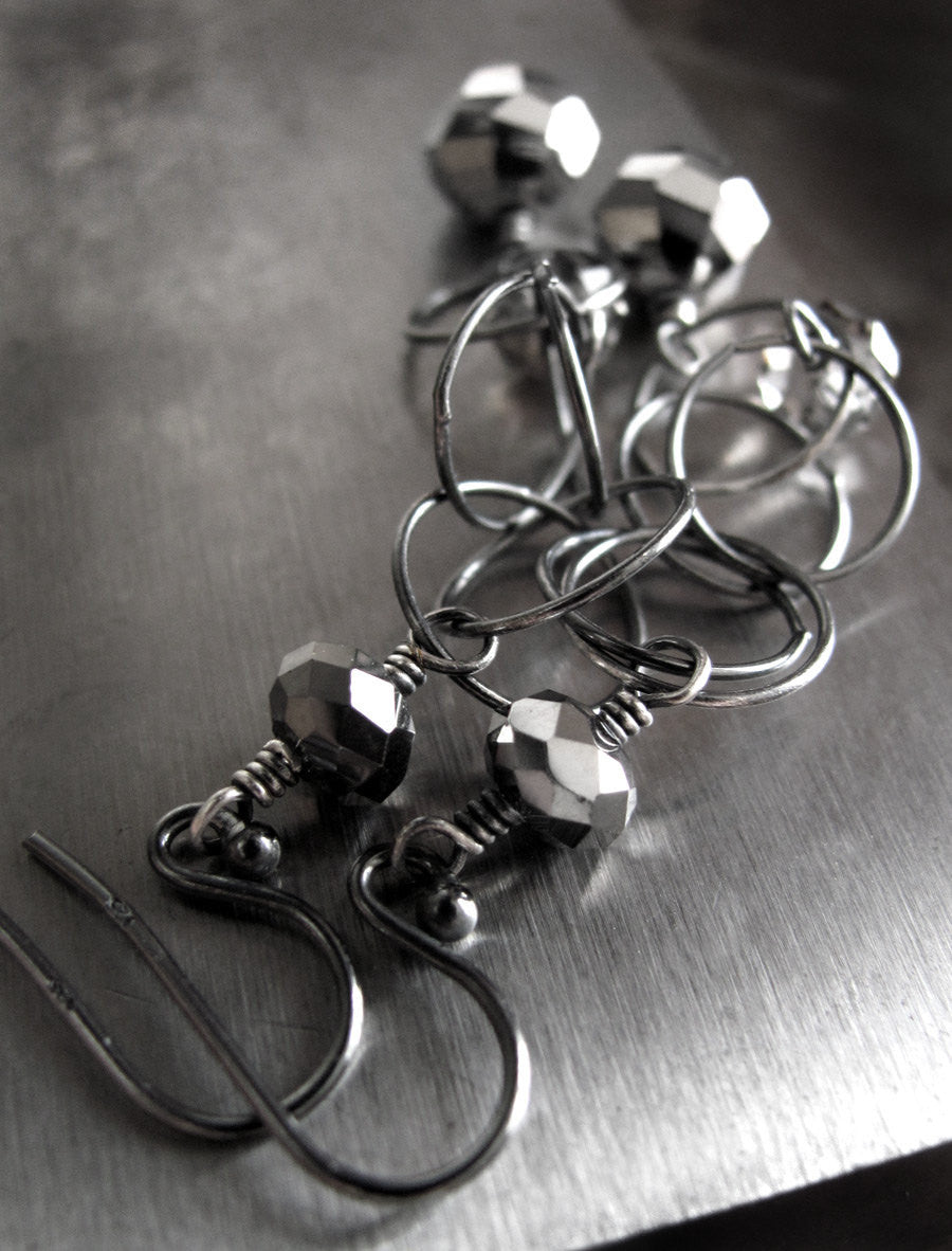 SPACE IN THE VOID - Oxidized Sterling Silver Circle Earrings