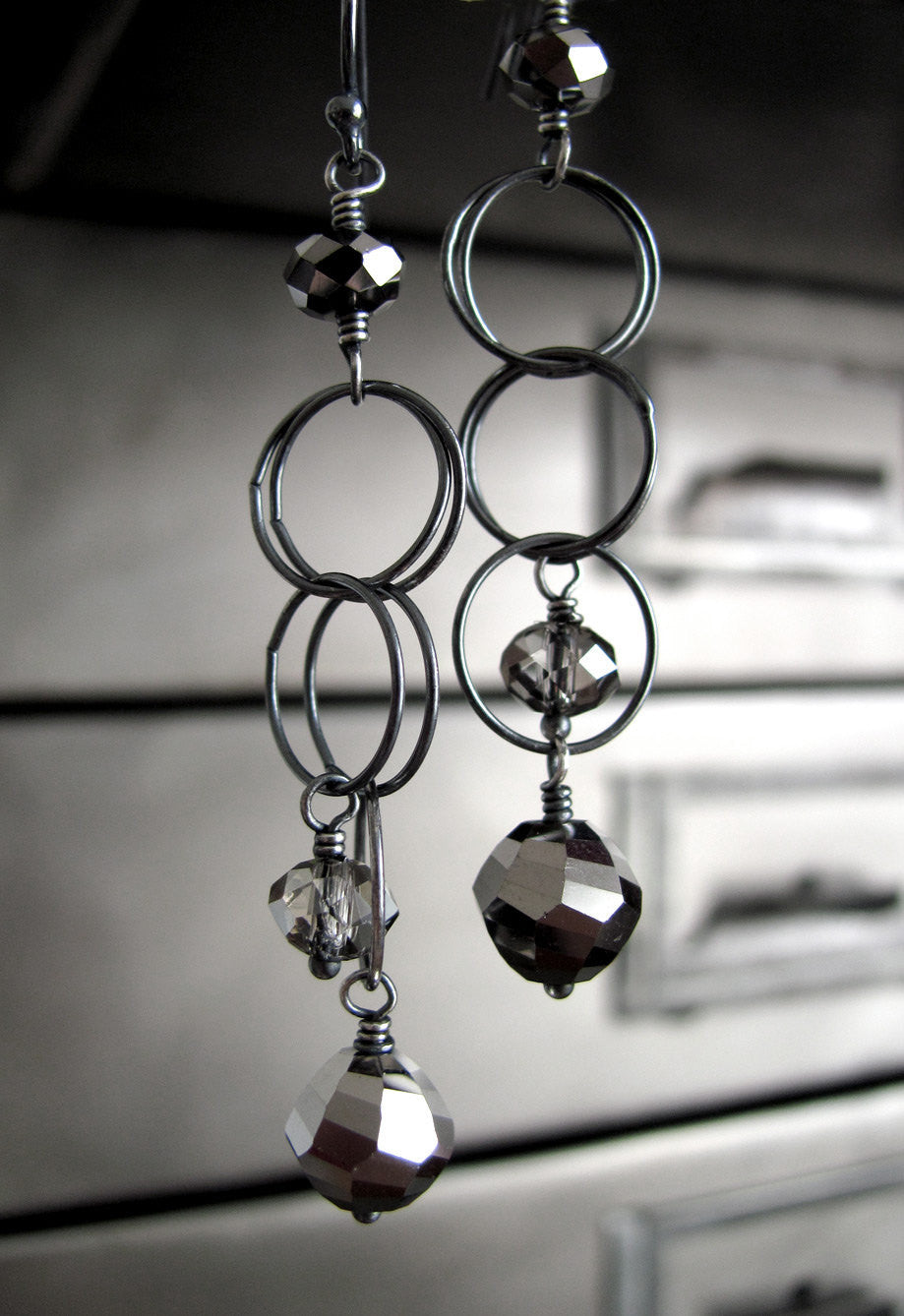 SPACE IN THE VOID - Oxidized Sterling Silver Circle Earrings