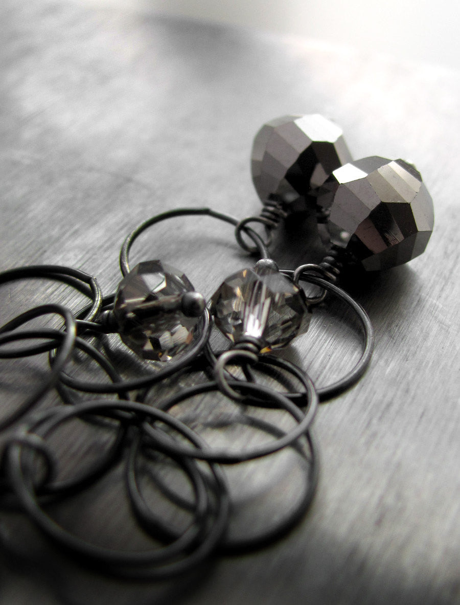 SPACE IN THE VOID - Oxidized Sterling Silver Circle Earrings