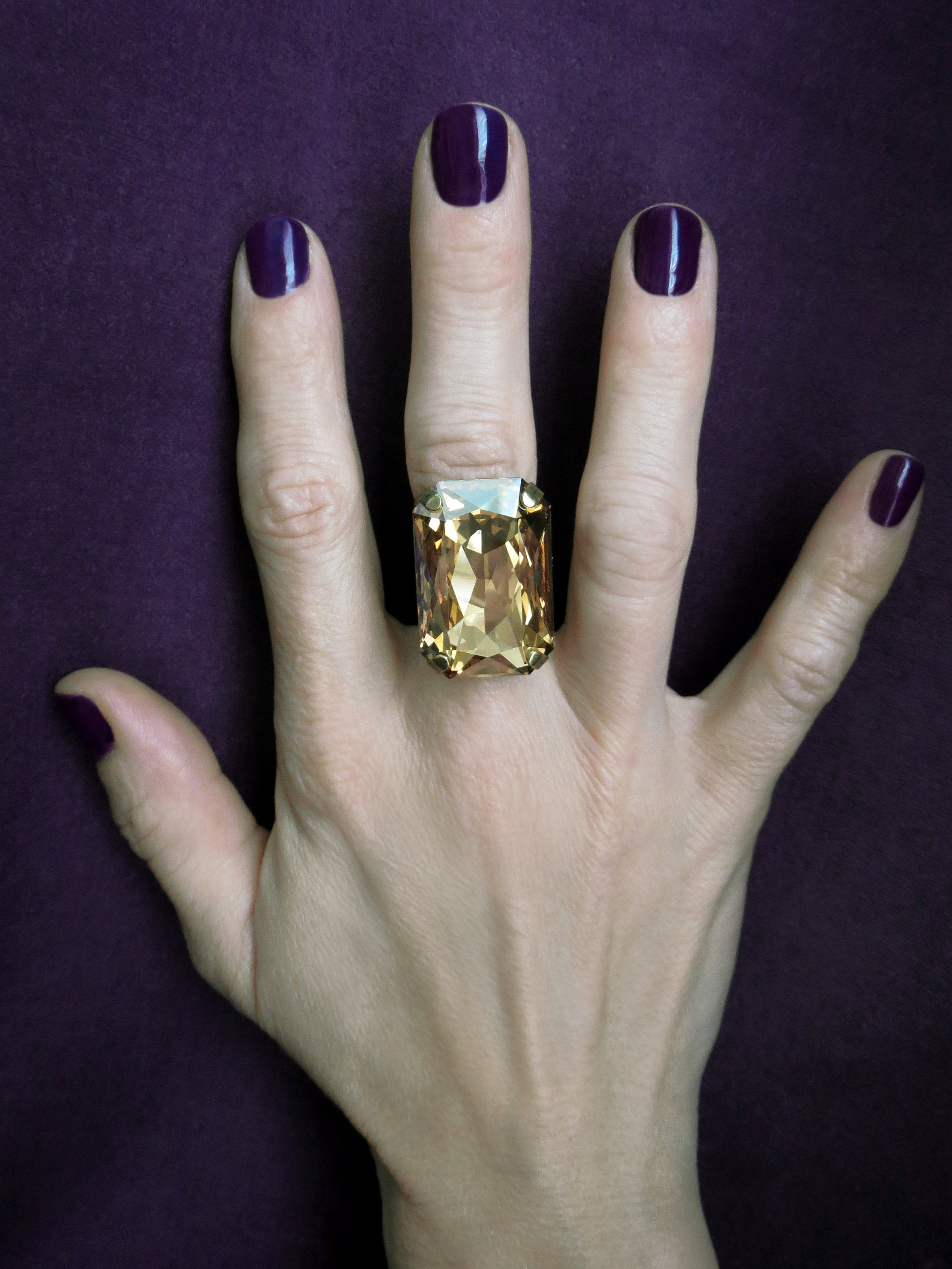 GOLD CHAMPAGNE - Rectangle Crystal Ring in Golden Champagne
