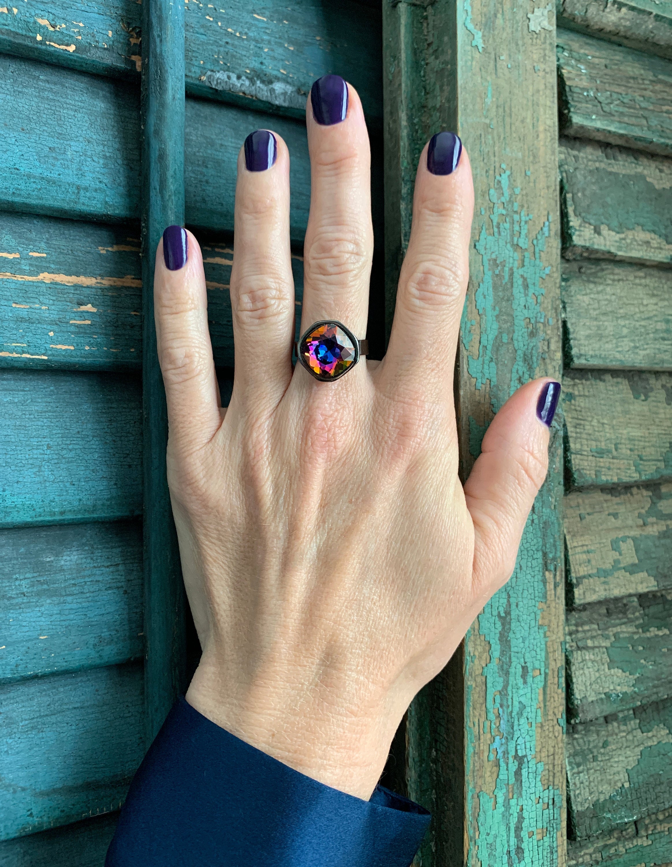 KALEIDOSCOPE - Rainbow Crystal RIng with Goth Black Vibes