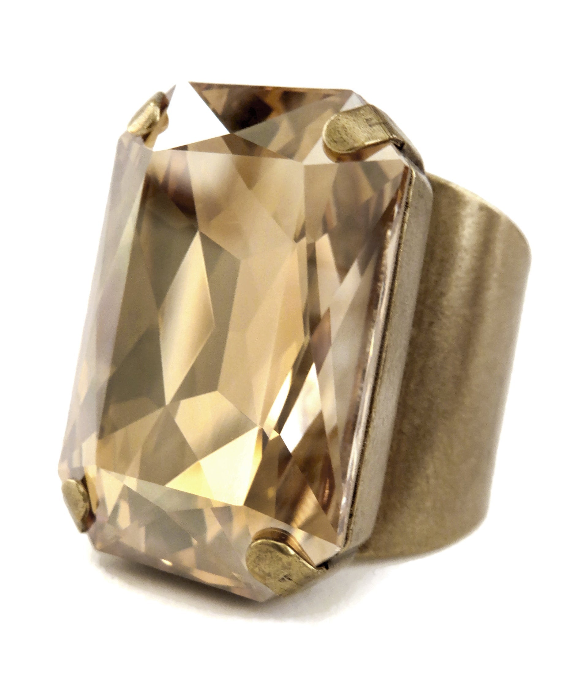 GOLD CHAMPAGNE - Rectangle Crystal Ring in Golden Champagne