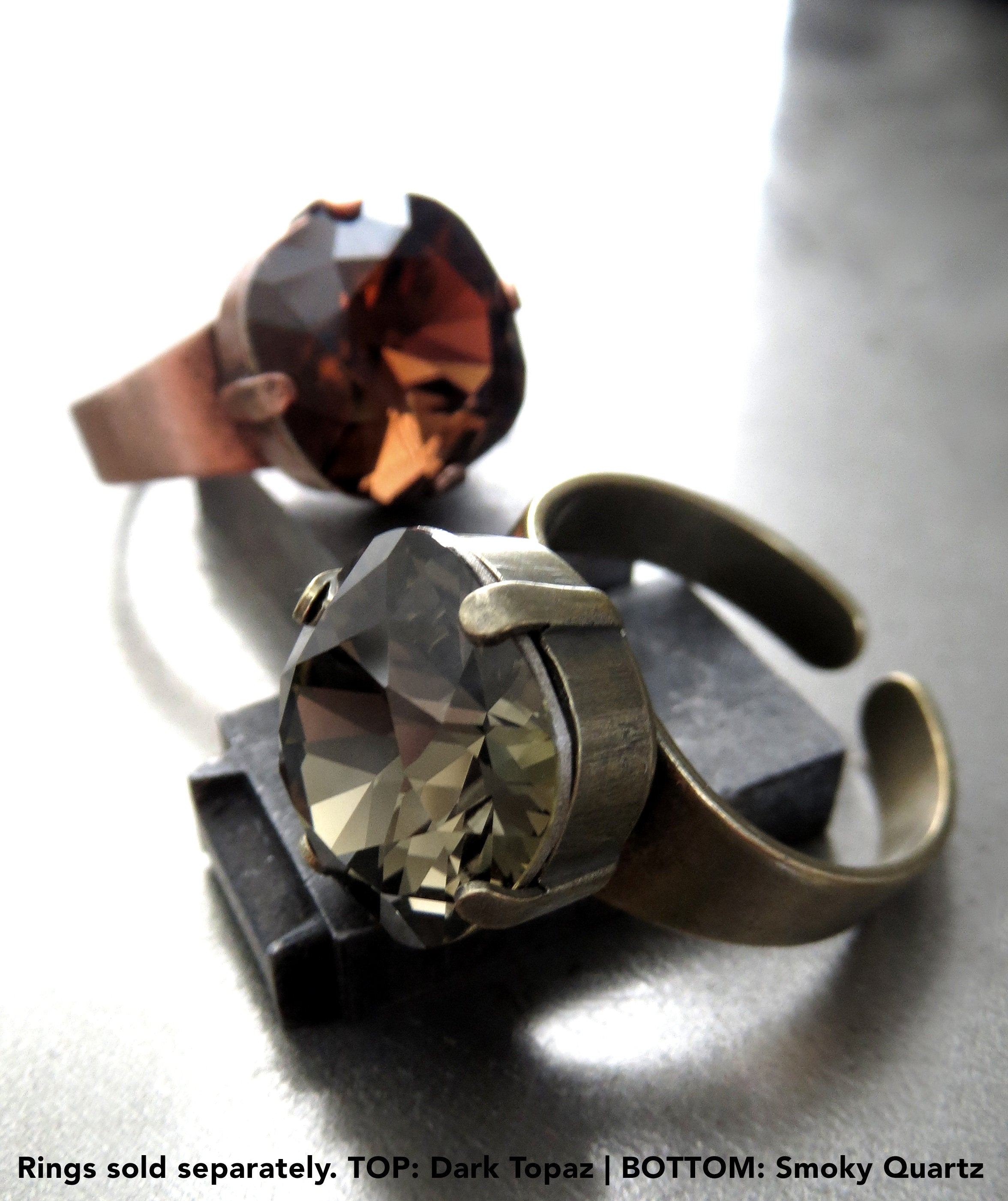 OF THE EARTH - Smoky Quartz and Dark Topaz Color Crystal Rings
