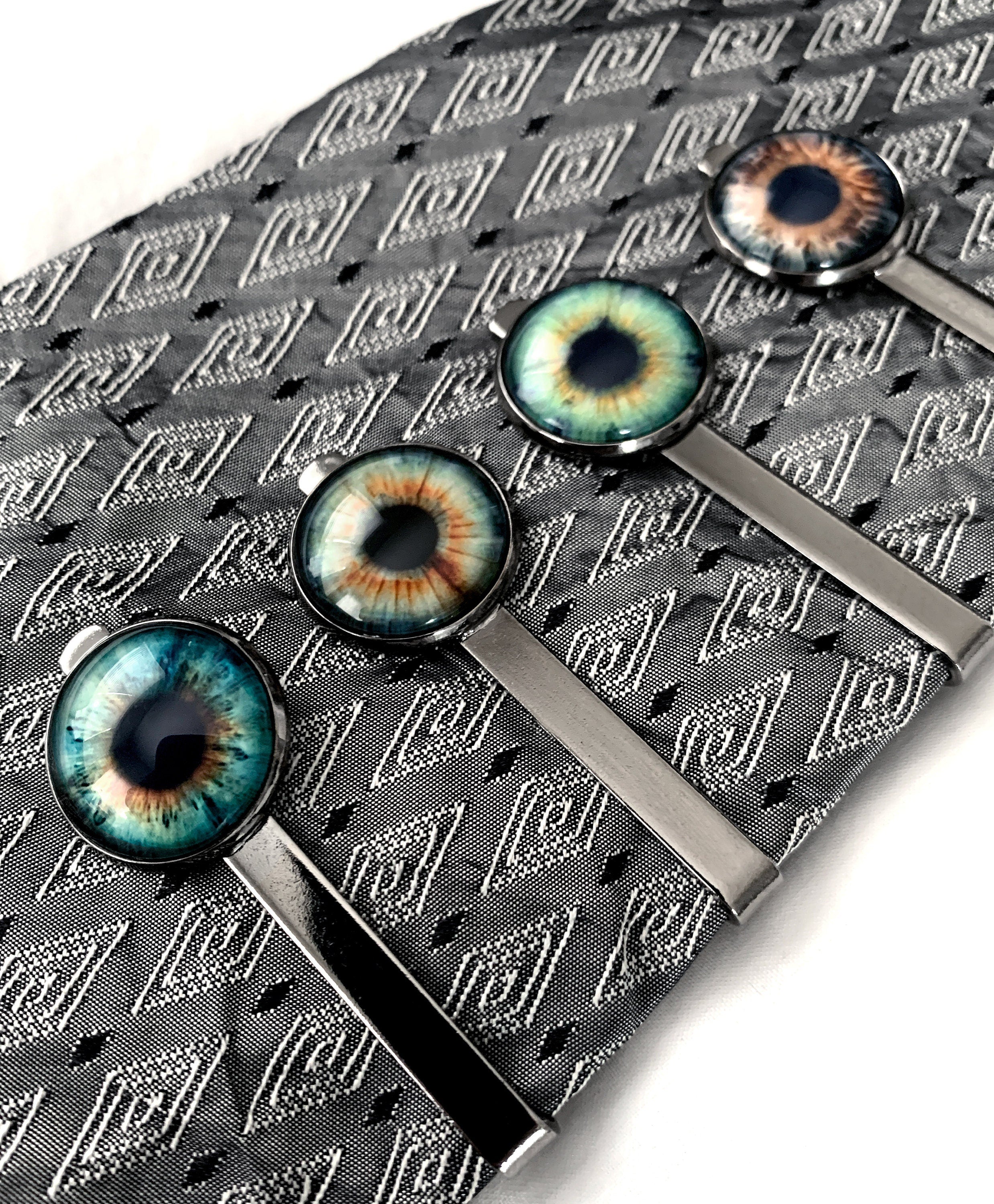 Realistic Eyeball Tie Clip - 6 Colors - Grey Green Brown Blue Eyeball Tie Bar Tack - Goth Halloween Wedding Groom Groomsmen, Ophthalmologist