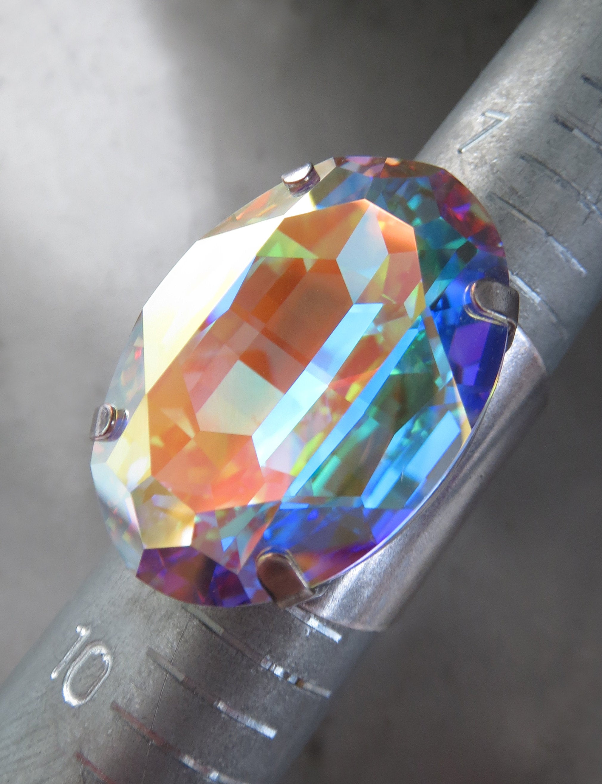 EXALTED - Large Oval Crystal Cocktail Ring - Swarovski Crystal AB - Shimmering Colorful Multicolor Pastel Flashes of Color - Adjustable Band