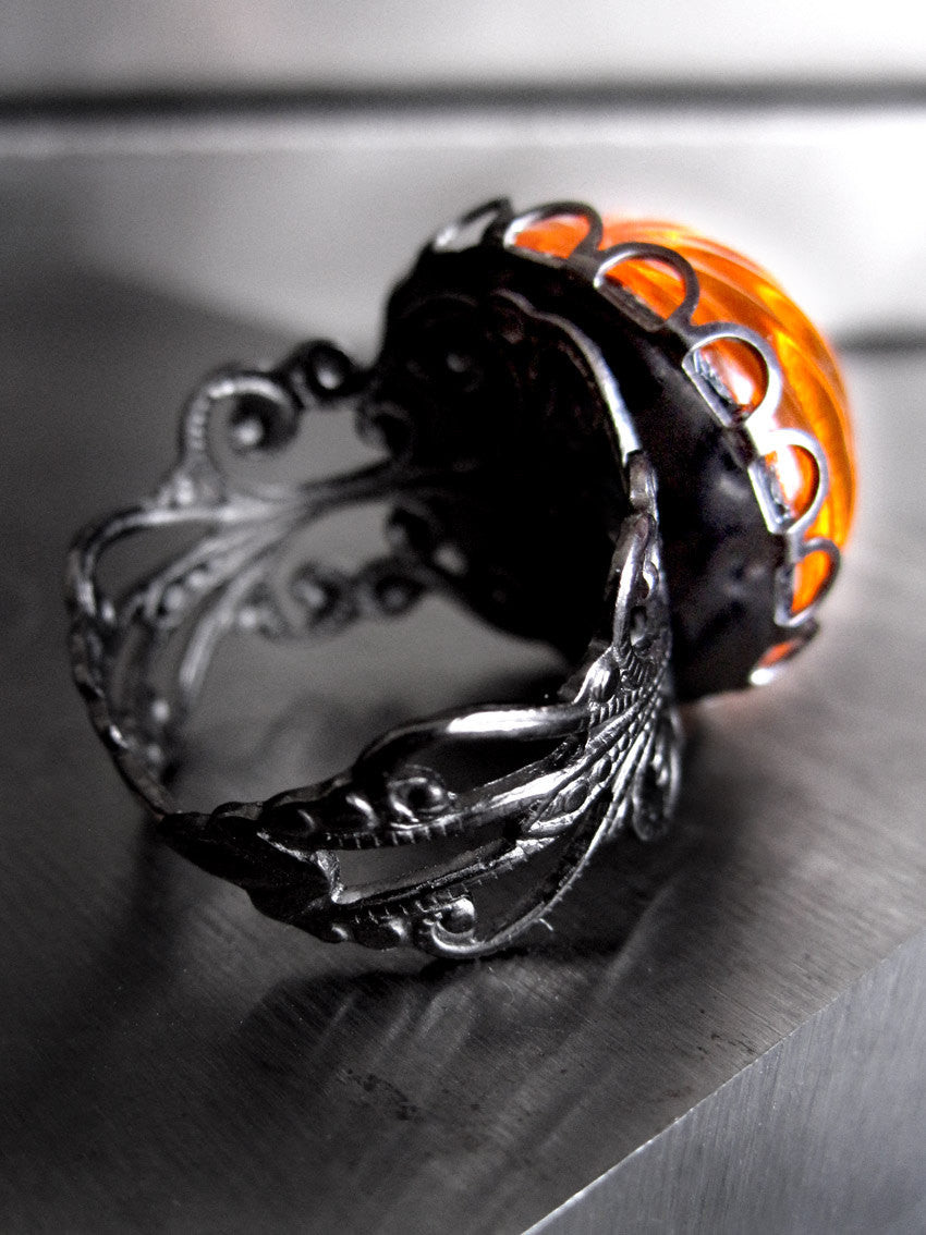 Brilliant Orange Goth Halloween Pumpkin Ring