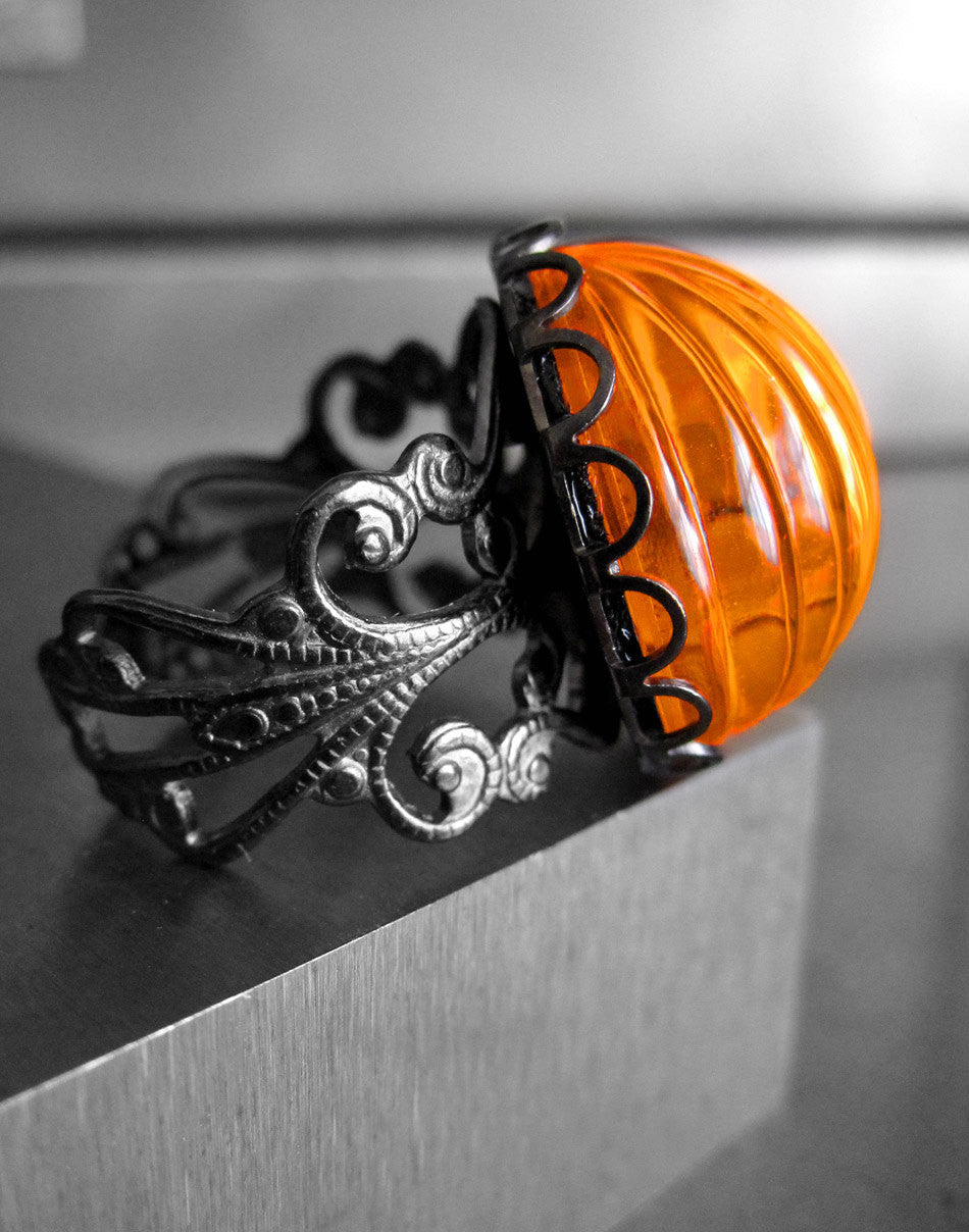 Brilliant Orange Goth Halloween Pumpkin Ring