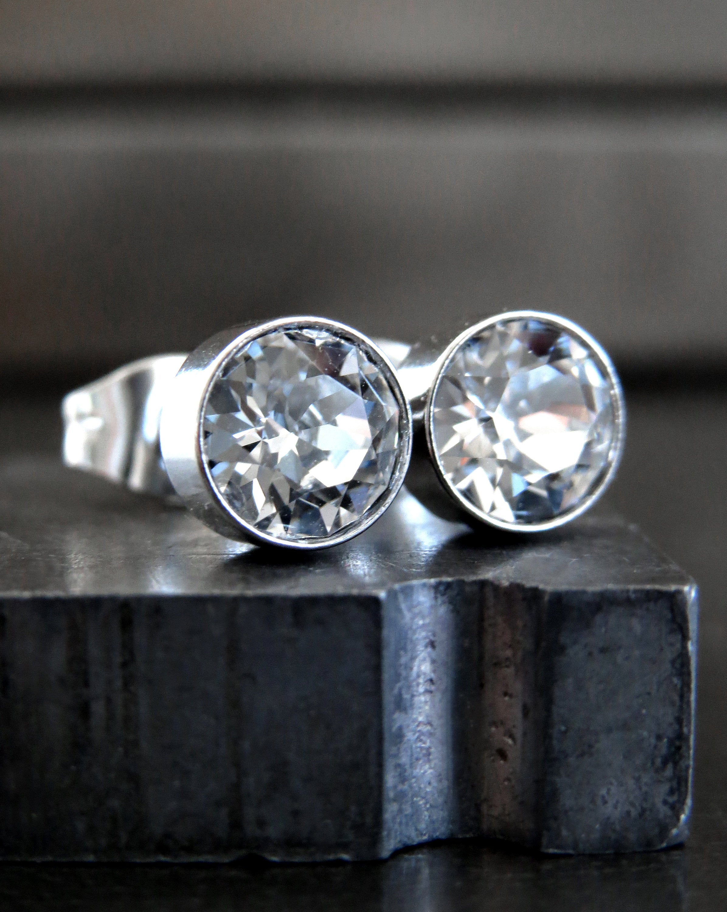 Clear Crystal Stud Earrings with Swarovski Crystal, Stainless Steel, Unisex Post Earrings, Mens Stud Earrings, Modern Stud Earrings