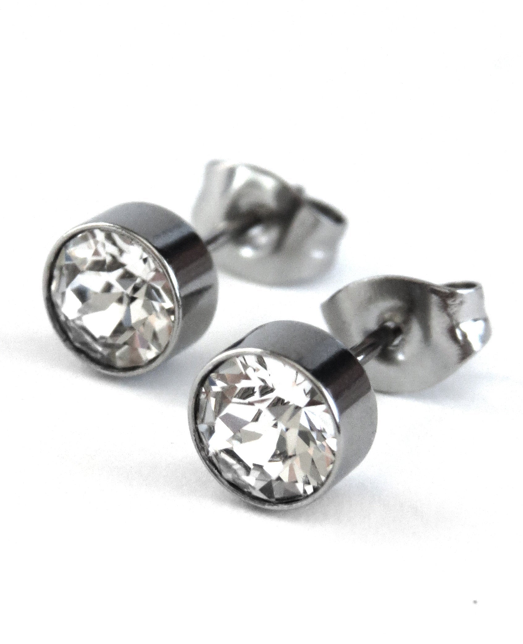 Clear Crystal Stud Earrings with Swarovski Crystal, Stainless Steel, Unisex Post Earrings, Mens Stud Earrings, Modern Stud Earrings