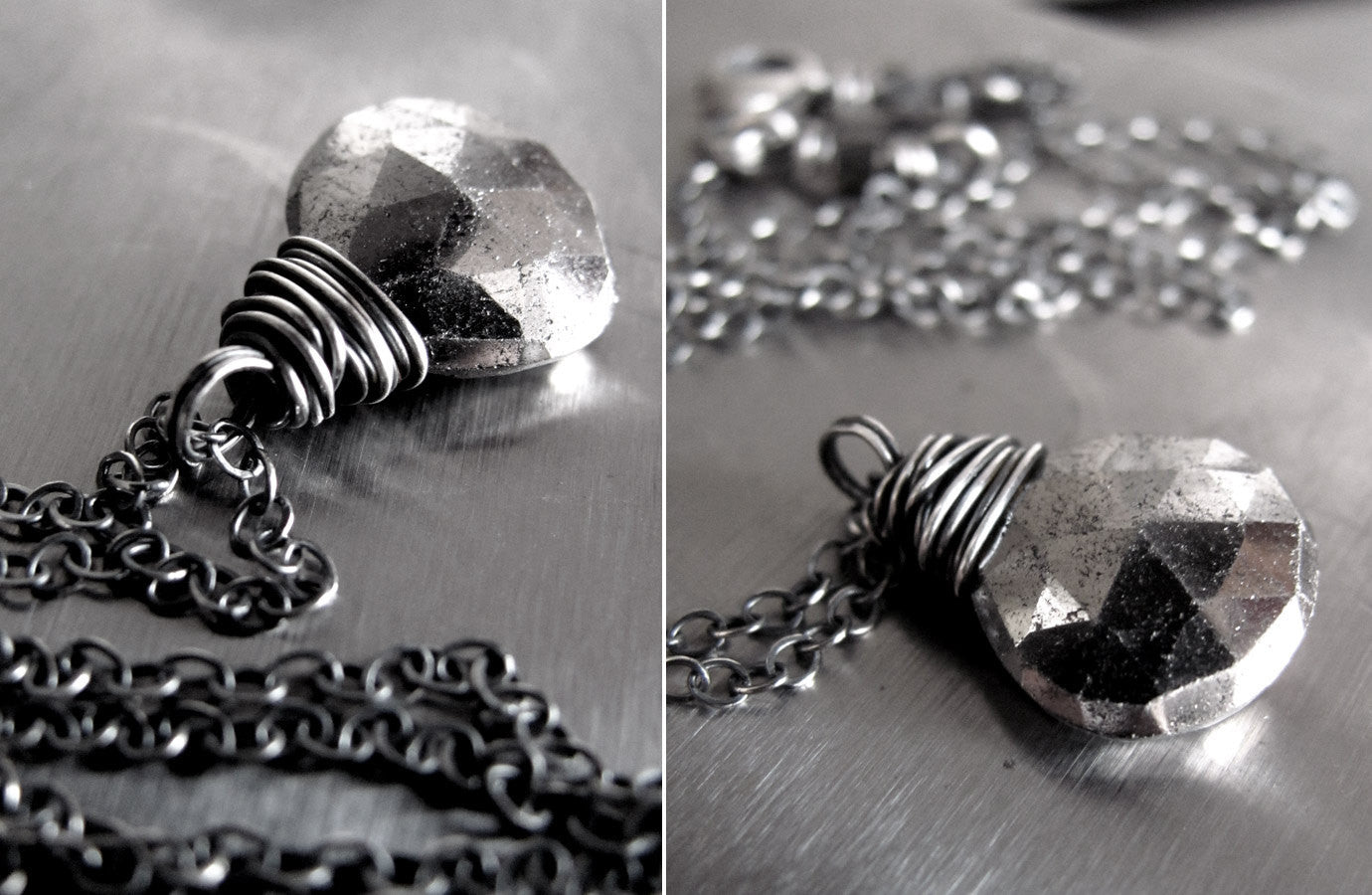 Silver Pyrite Necklace - Wire Wrapped Gemstone Necklace