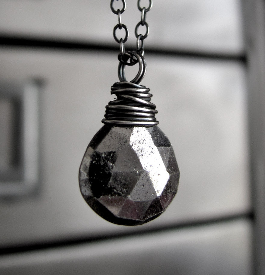 Silver Pyrite Necklace - Wire Wrapped Gemstone Necklace